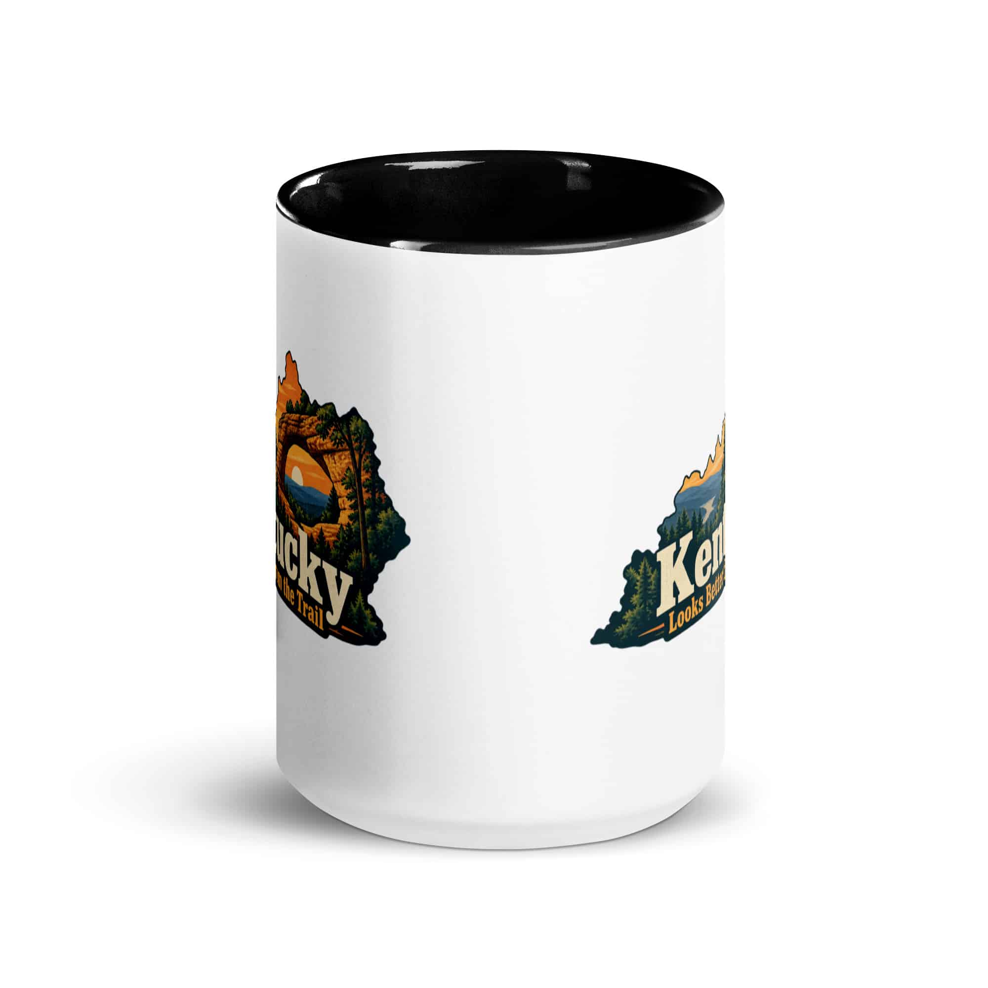 Kentucky Color Inside Coffee Mug: Sandstone arch and forest, Colorful Kentucky Silhouette