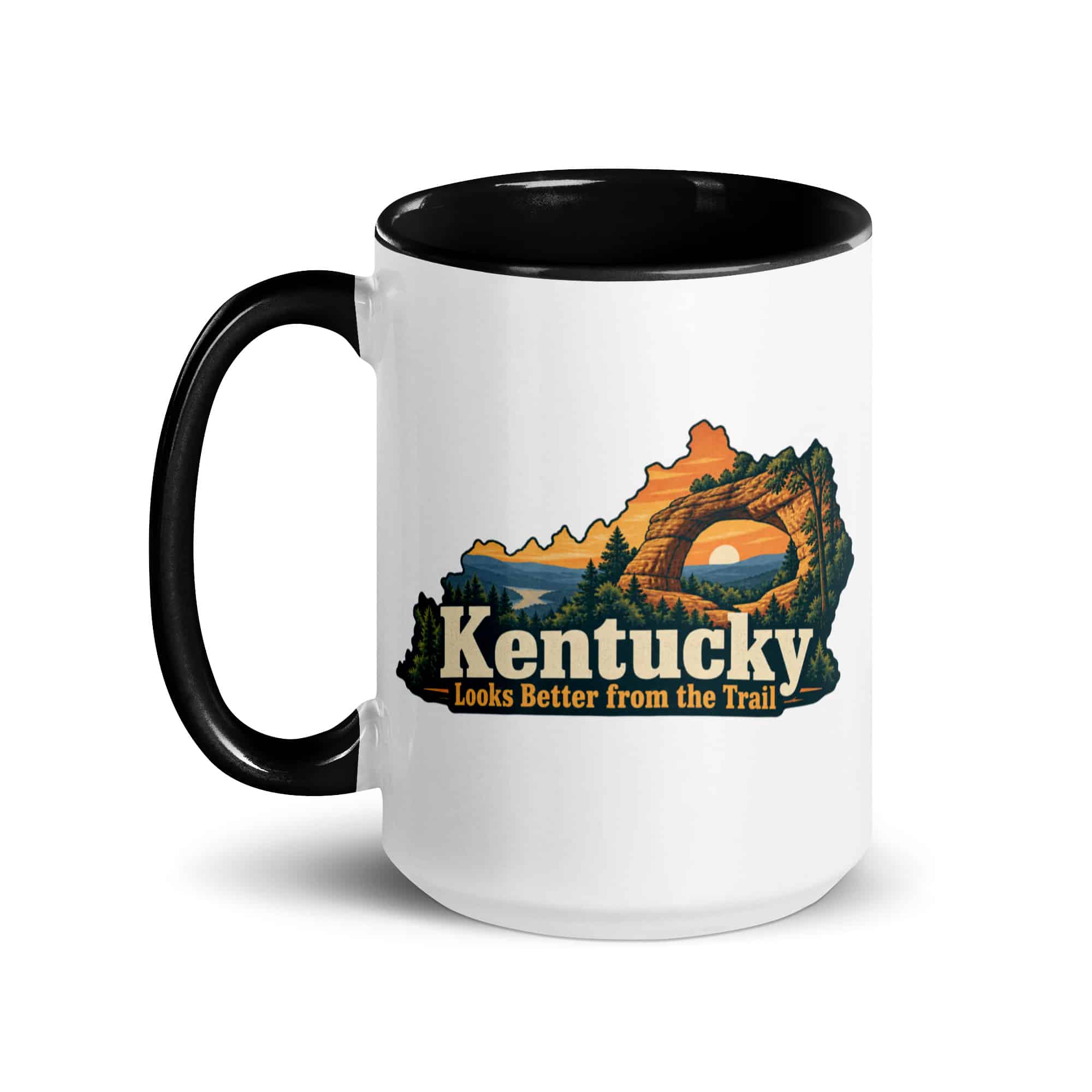 Kentucky Color Inside Coffee Mug: Sandstone arch and forest, Colorful Kentucky Silhouette