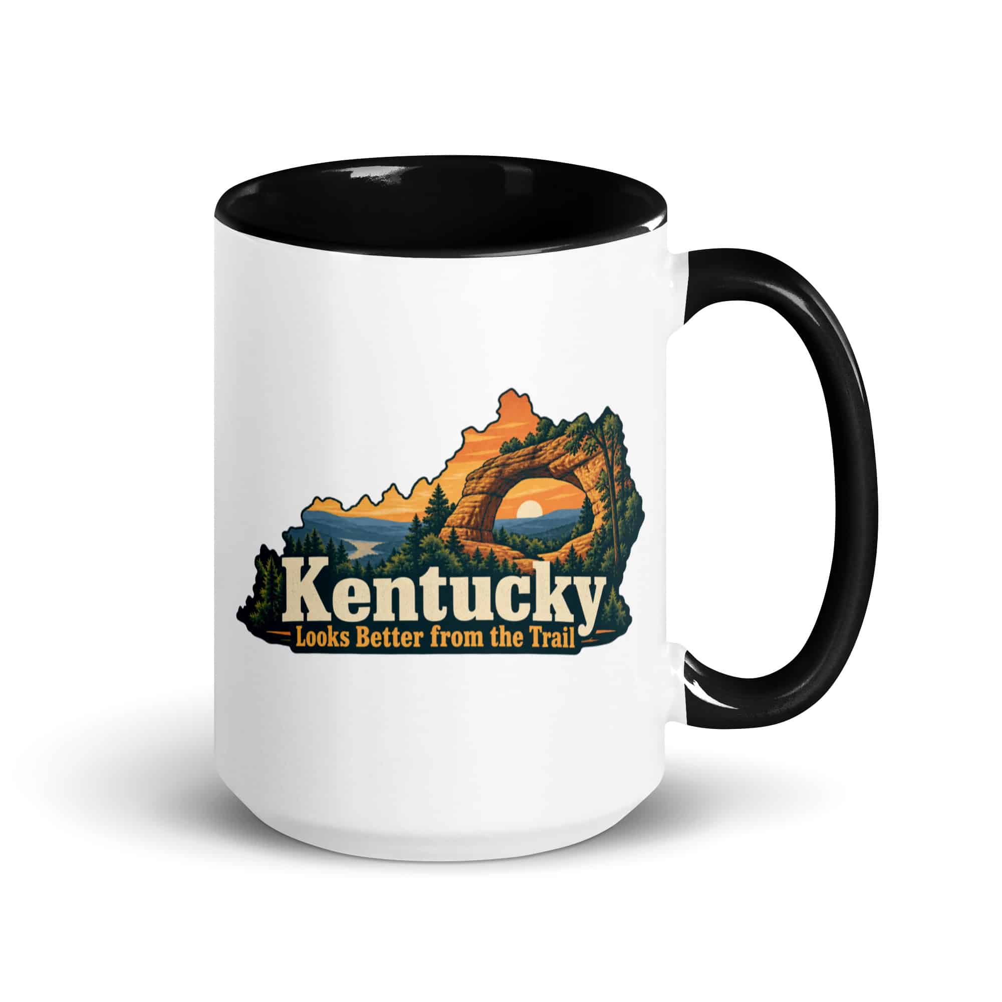 Kentucky Color Inside Coffee Mug: Sandstone arch and forest, Colorful Kentucky Silhouette
