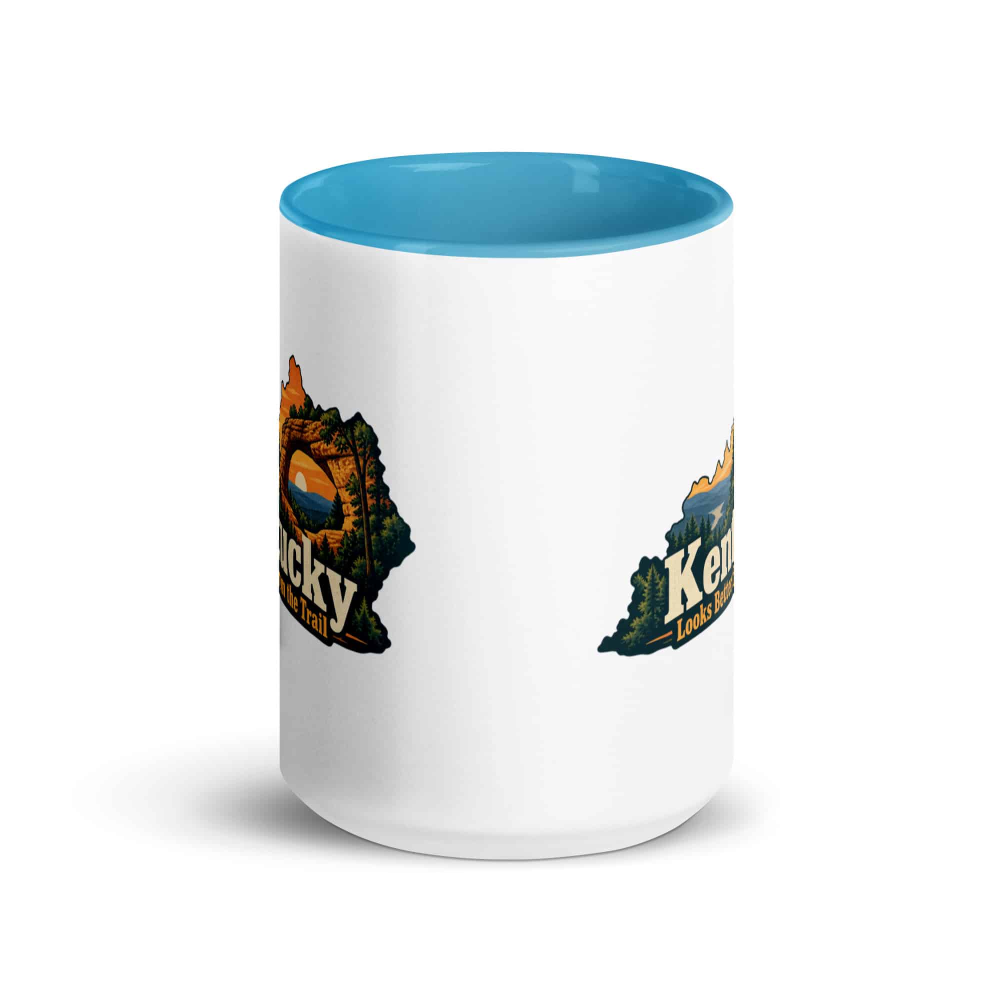Kentucky Color Inside Coffee Mug: Sandstone arch and forest, Colorful Kentucky Silhouette