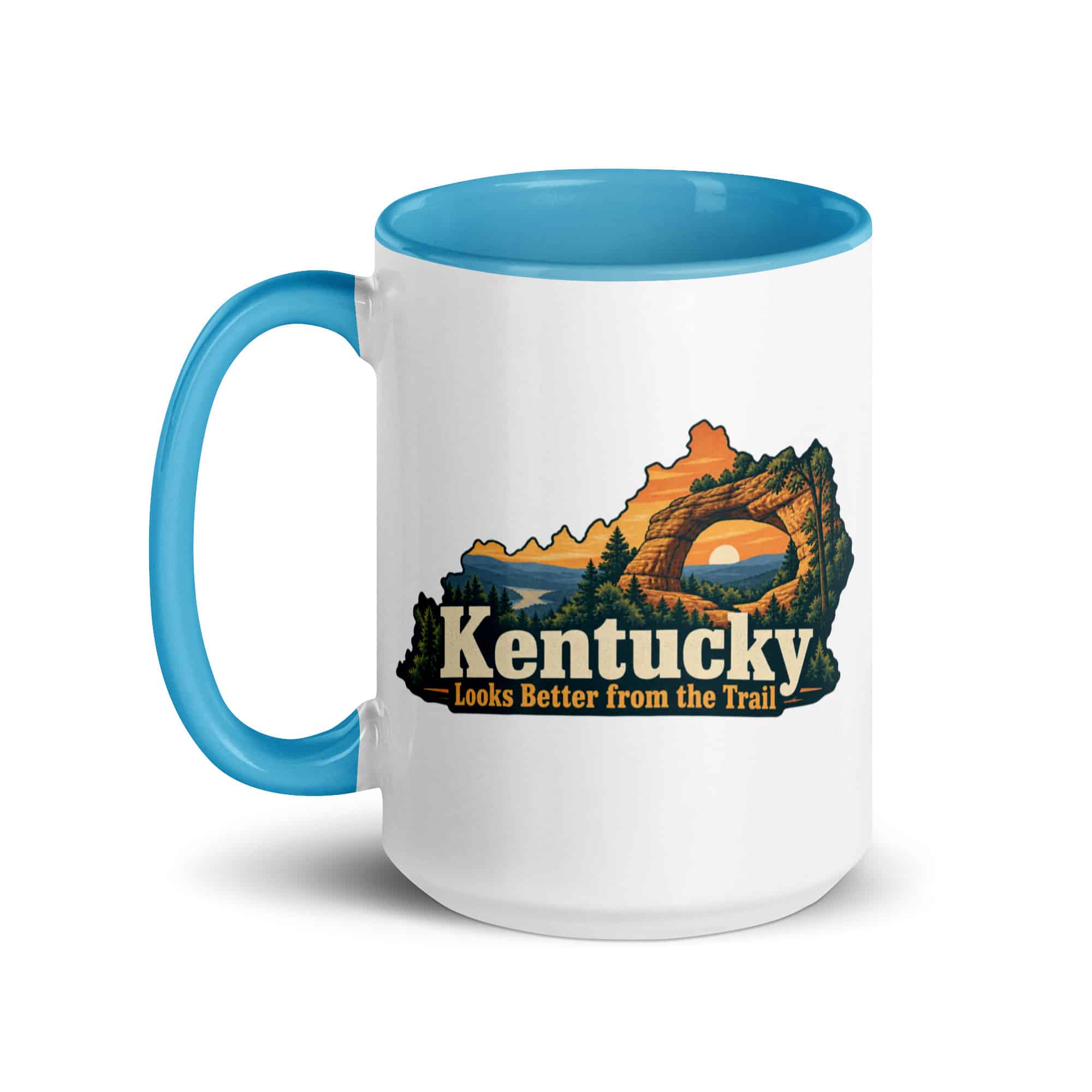 Kentucky Color Inside Coffee Mug: Sandstone arch and forest, Colorful Kentucky Silhouette