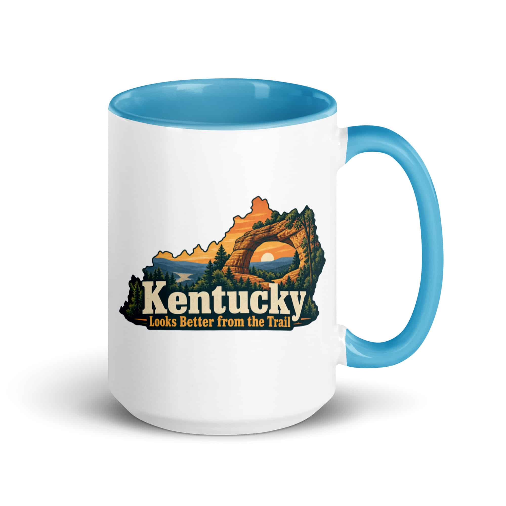 Kentucky Color Inside Coffee Mug: Sandstone arch and forest, Colorful Kentucky Silhouette