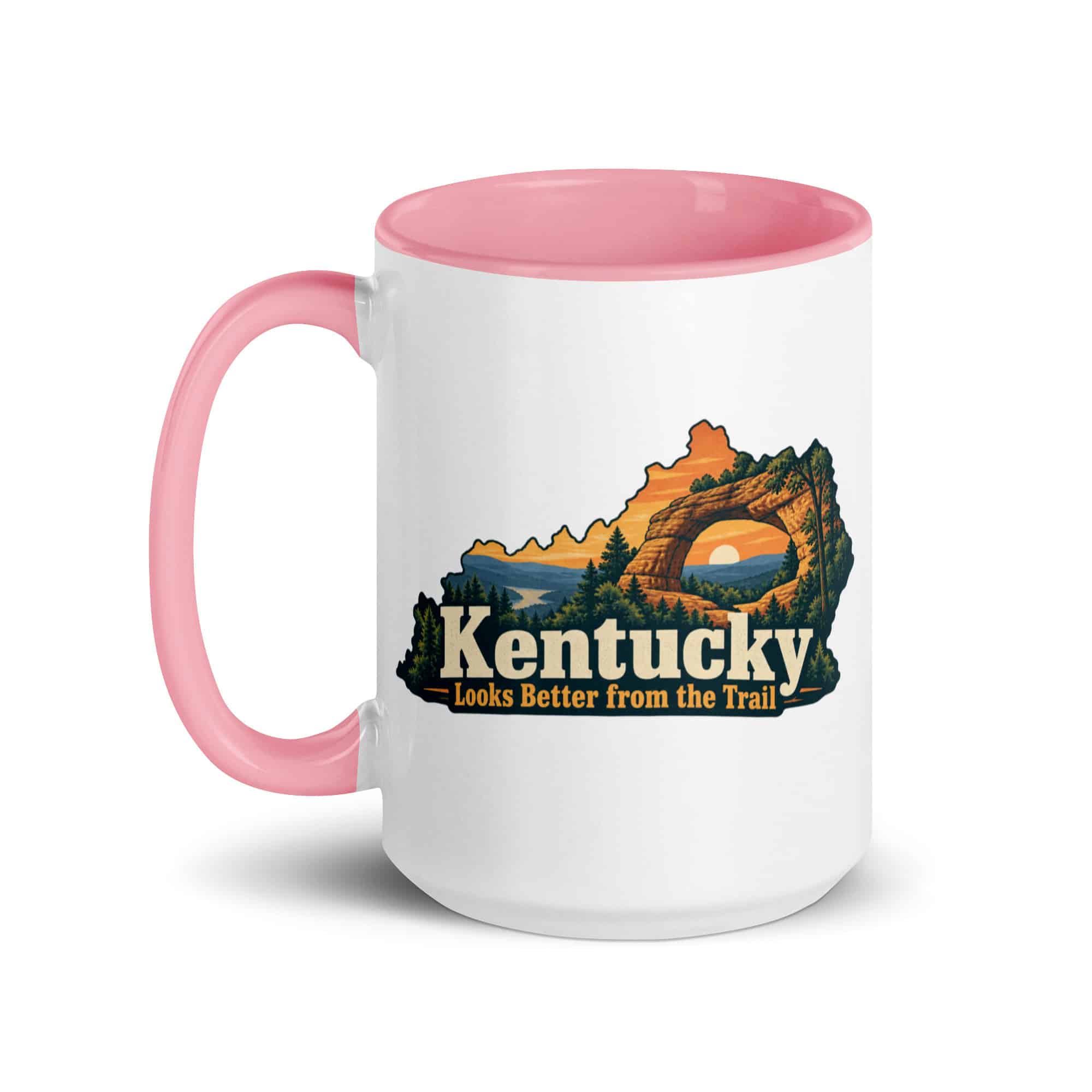 Kentucky Color Inside Coffee Mug: Sandstone arch and forest, Colorful Kentucky Silhouette