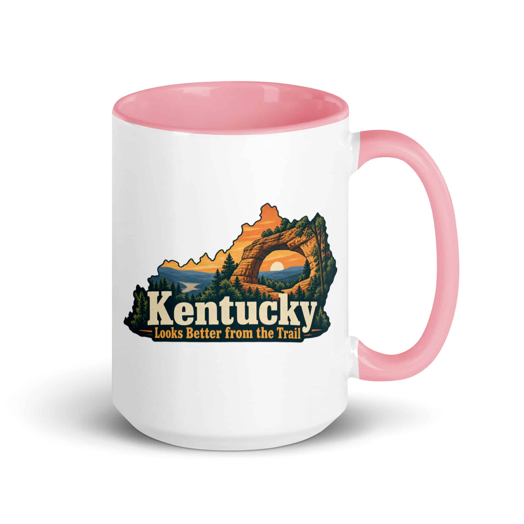 Kentucky Color Inside Coffee Mug: Sandstone arch and forest, Colorful Kentucky Silhouette