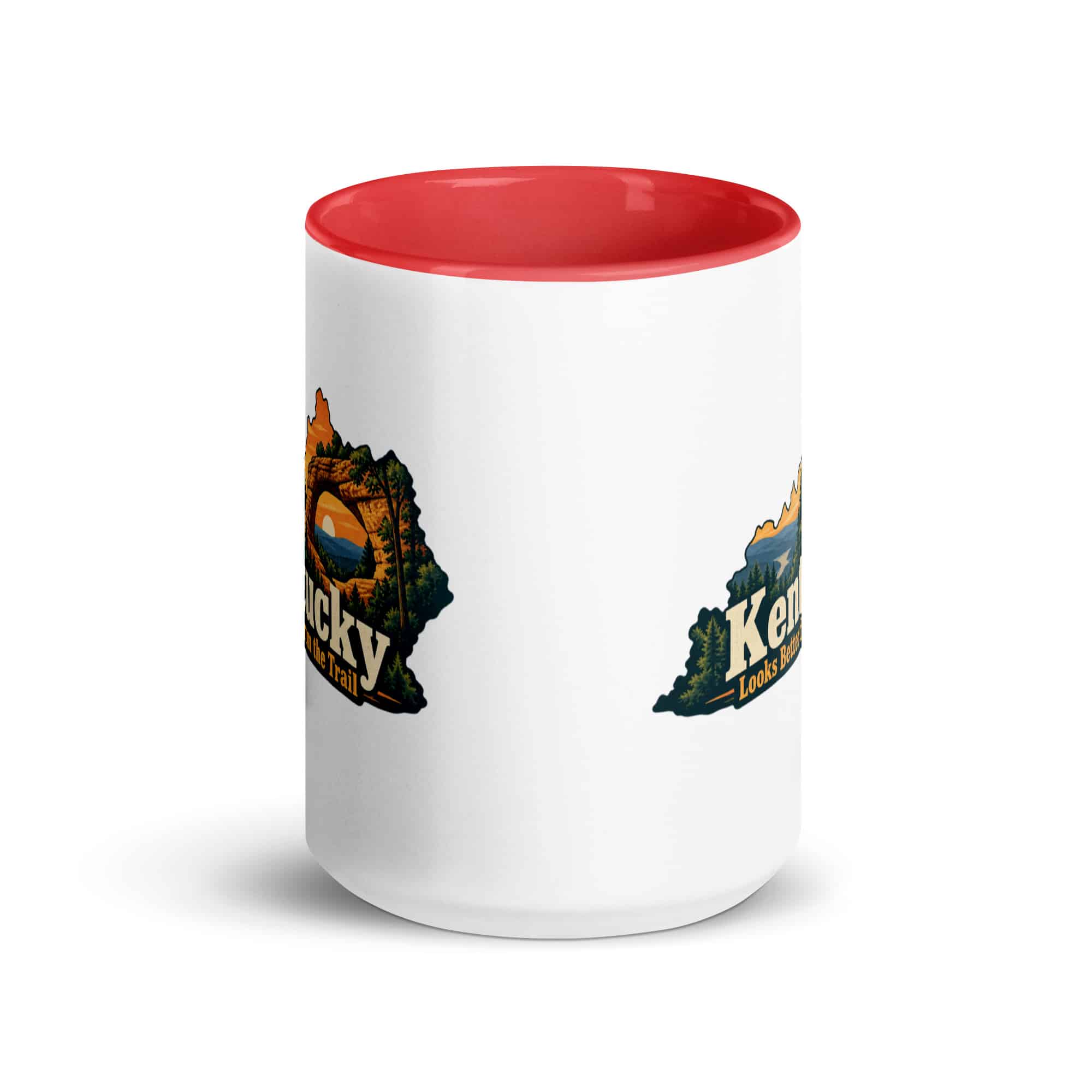Kentucky Color Inside Coffee Mug: Sandstone arch and forest, Colorful Kentucky Silhouette