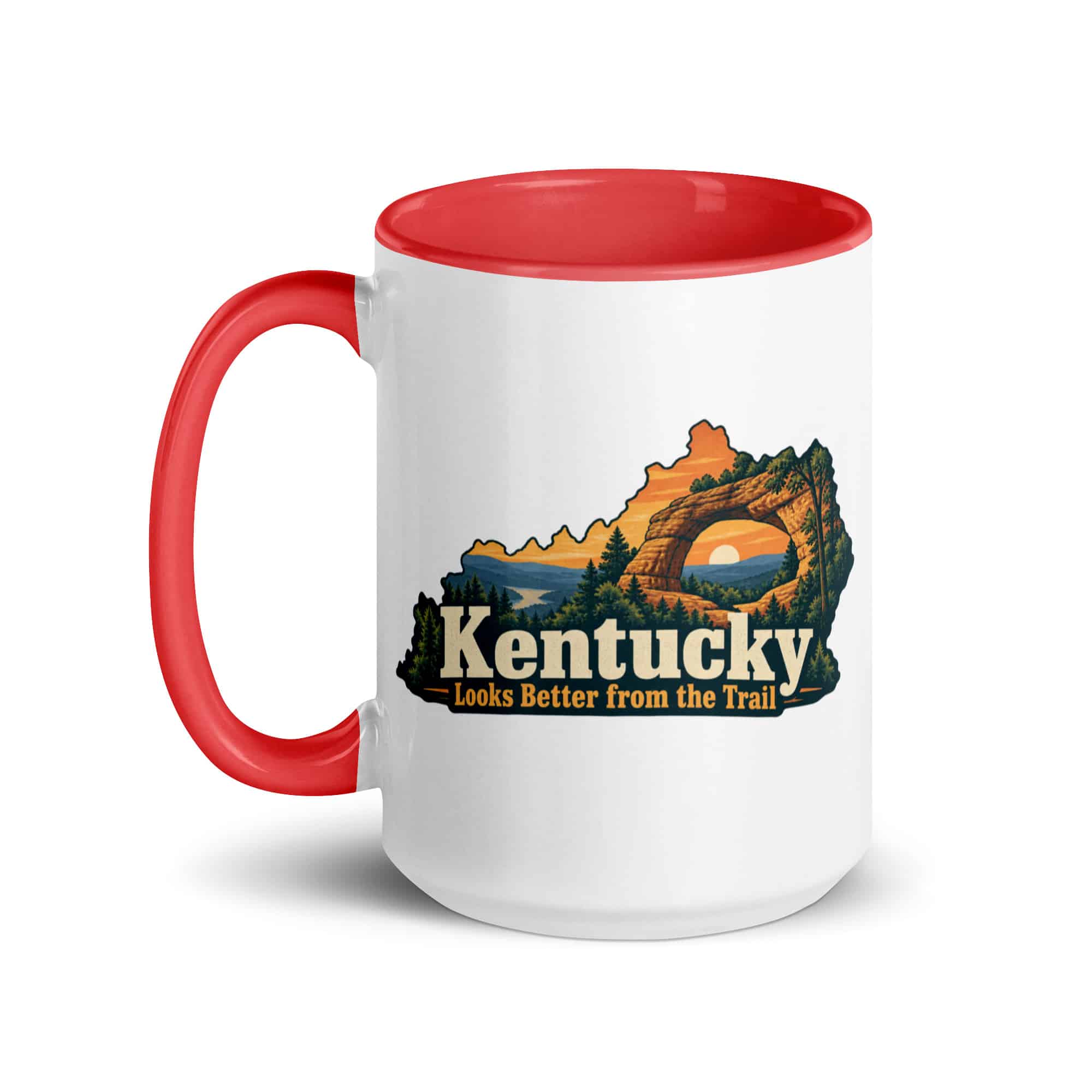 Kentucky Color Inside Coffee Mug: Sandstone arch and forest, Colorful Kentucky Silhouette