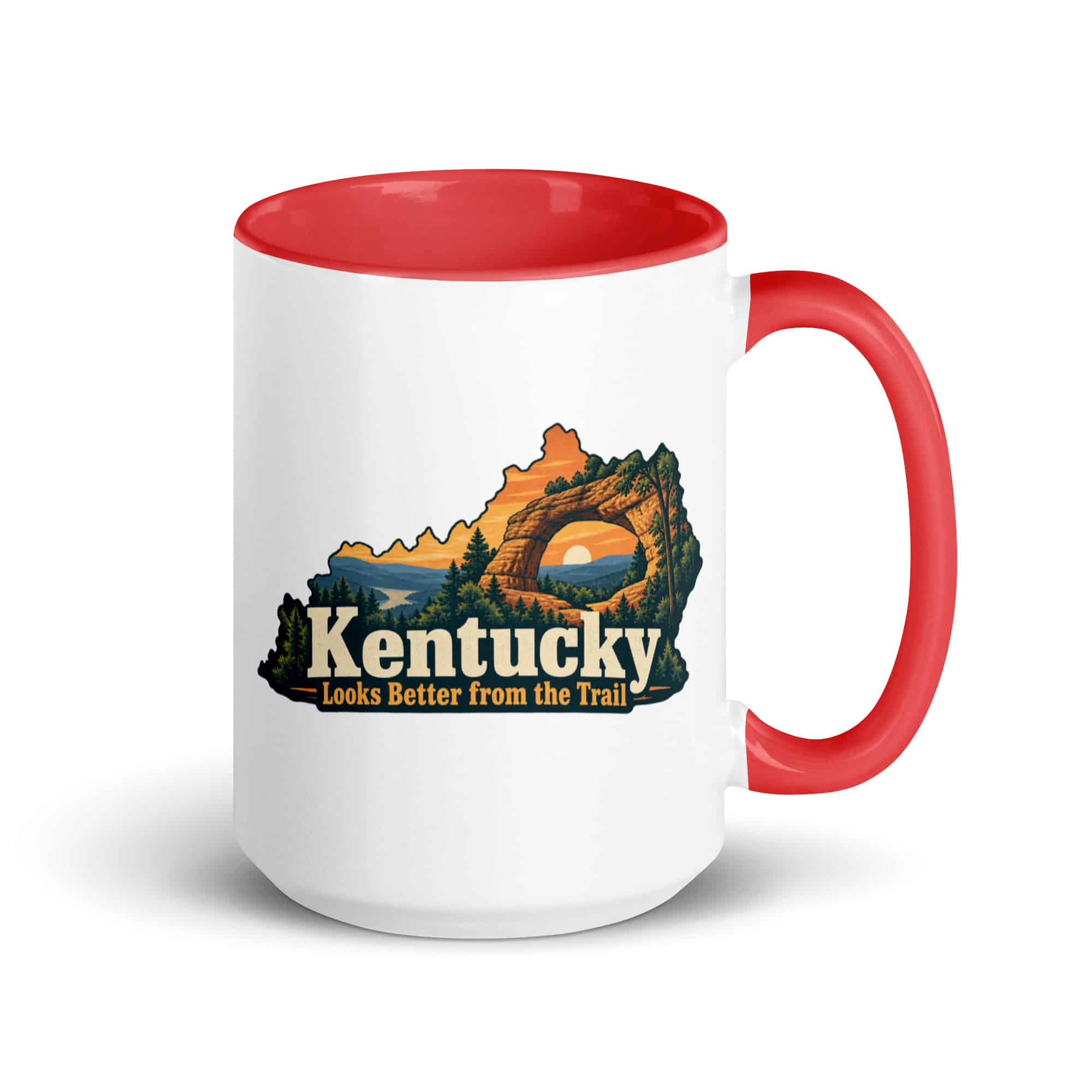 Kentucky Color Inside Coffee Mug: Sandstone arch and forest, Colorful Kentucky Silhouette
