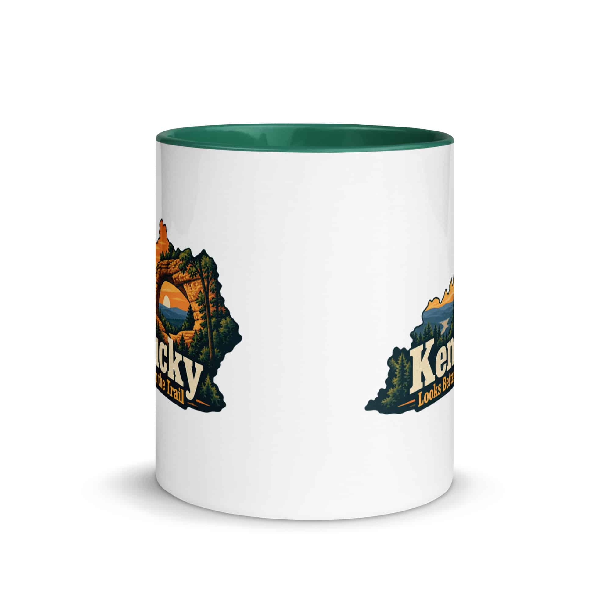 Kentucky Color Inside Coffee Mug: Sandstone arch and forest, Colorful Kentucky Silhouette