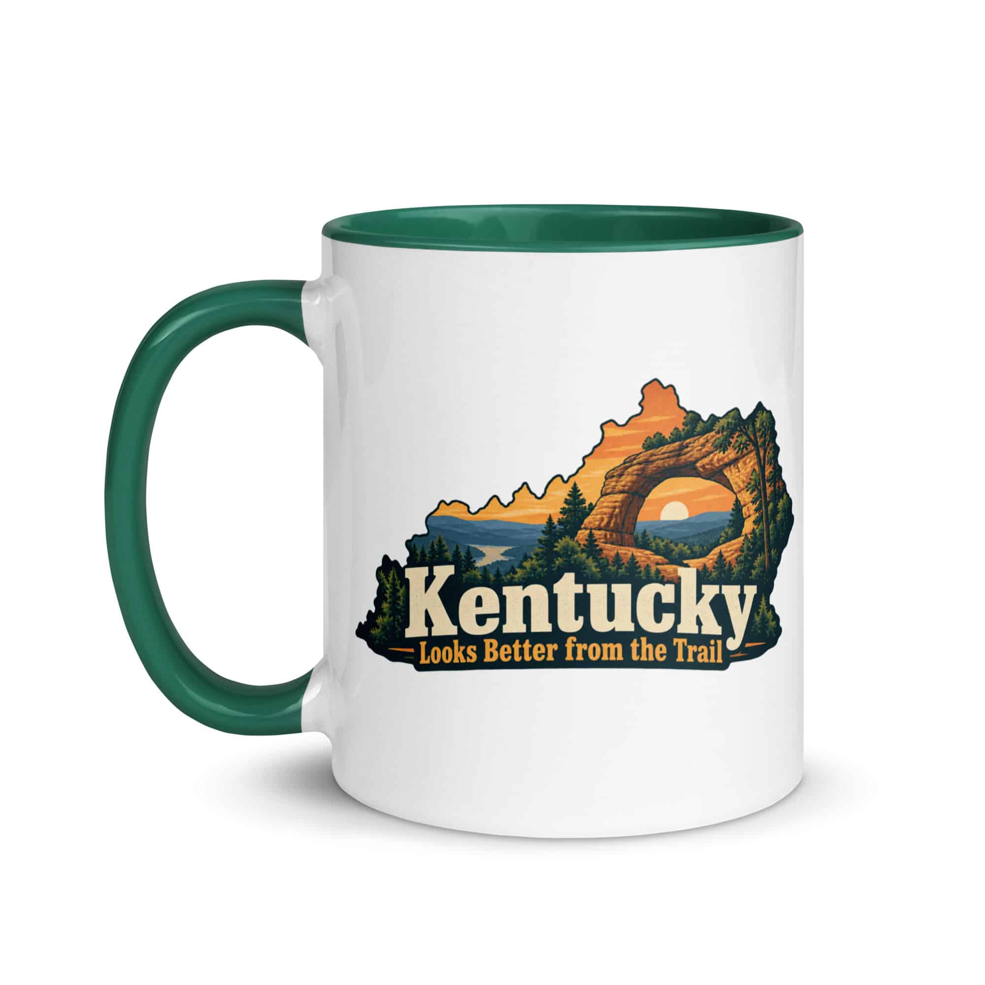 Kentucky Color Inside Coffee Mug: Sandstone arch and forest, Colorful Kentucky Silhouette