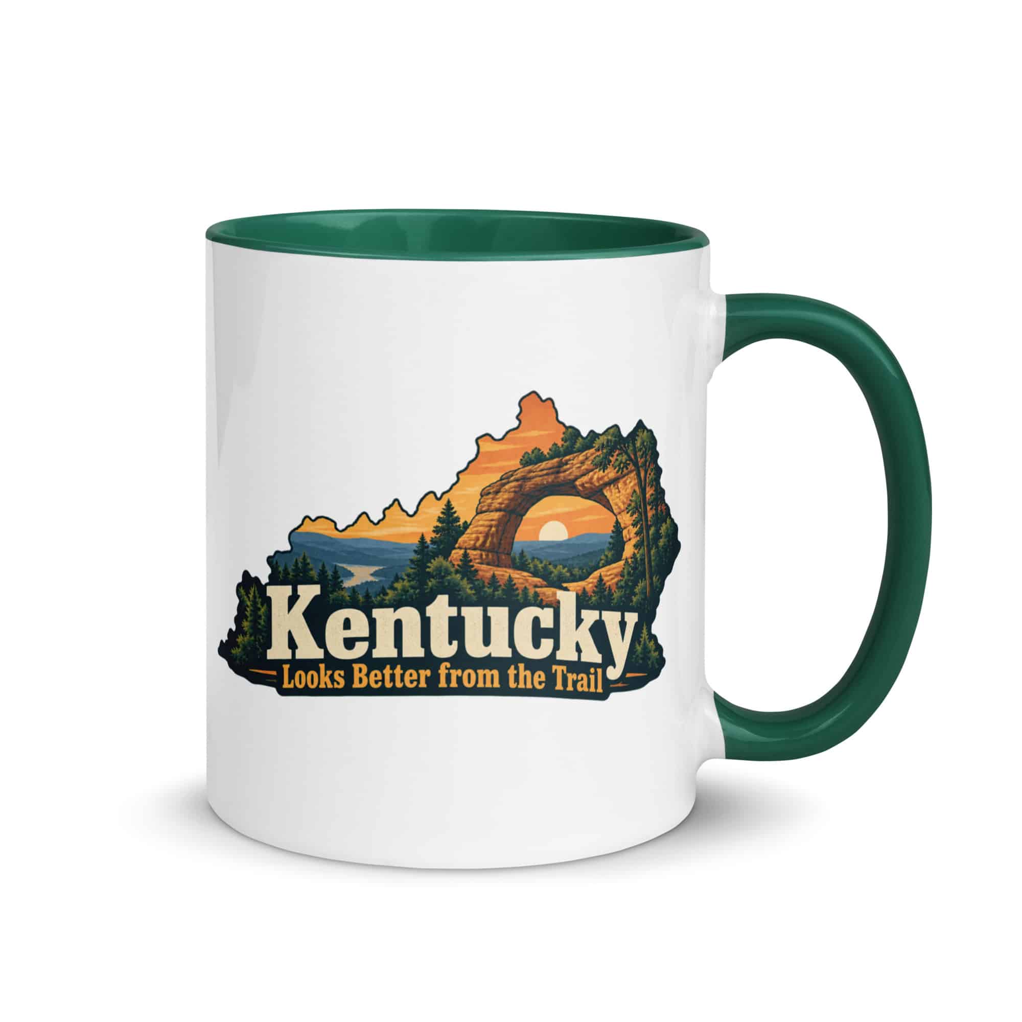 Kentucky Color Inside Coffee Mug: Sandstone arch and forest, Colorful Kentucky Silhouette