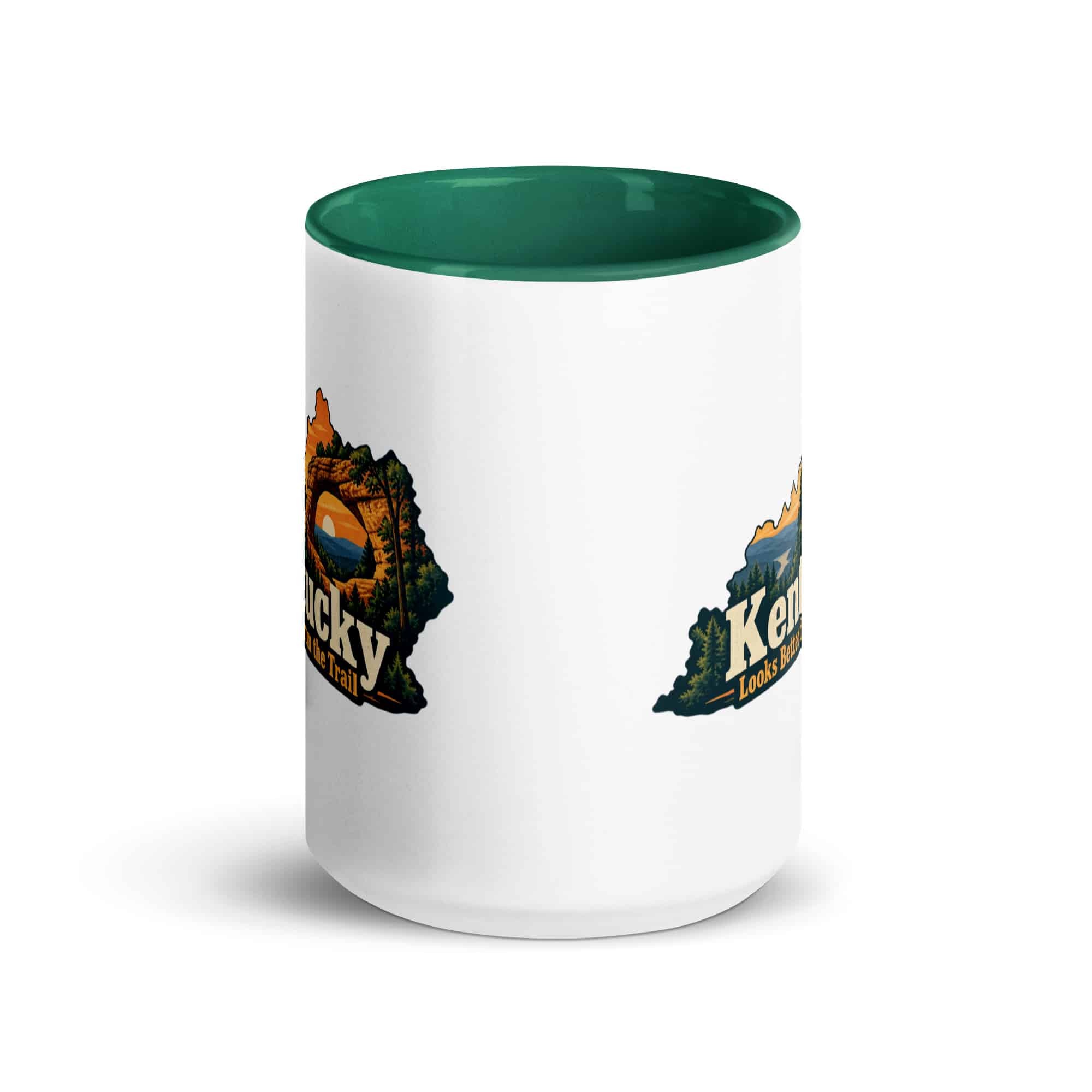 Kentucky Color Inside Coffee Mug: Sandstone arch and forest, Colorful Kentucky Silhouette
