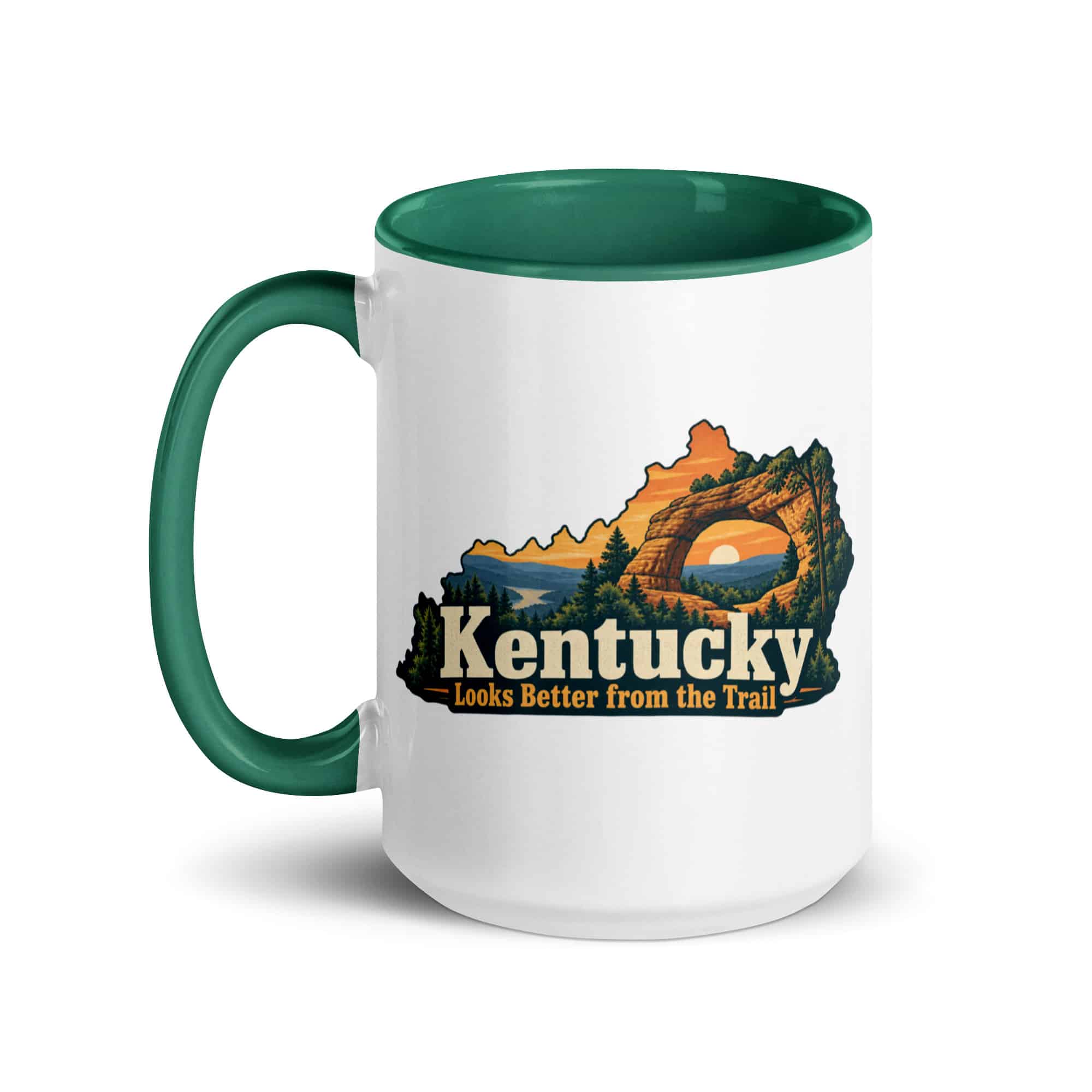 Kentucky Color Inside Coffee Mug: Sandstone arch and forest, Colorful Kentucky Silhouette