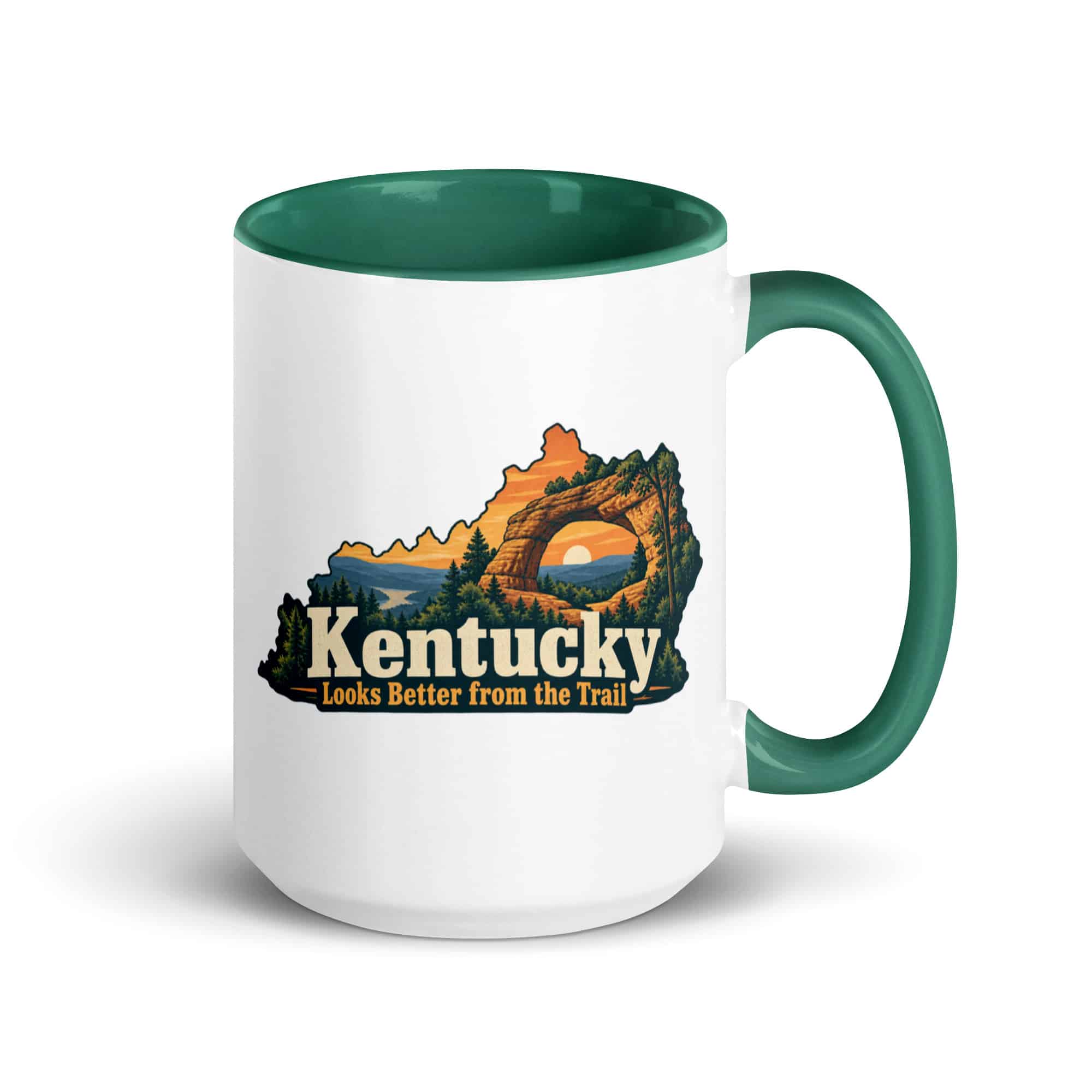 Kentucky Color Inside Coffee Mug: Sandstone arch and forest, Colorful Kentucky Silhouette