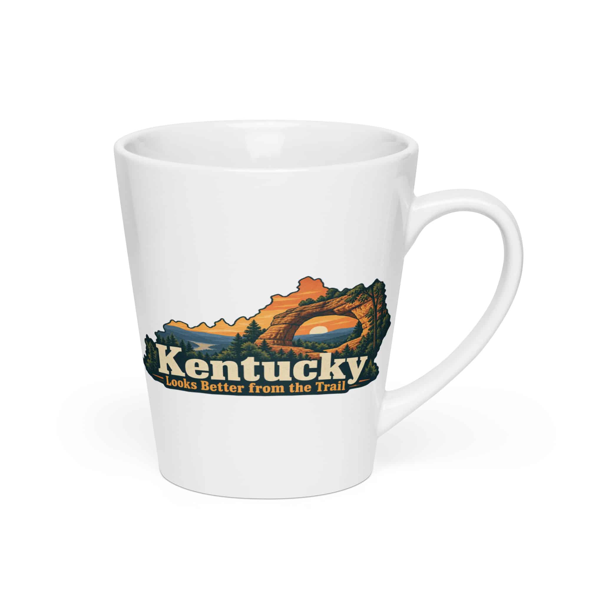 Kentucky Latte Mug: Sandstone arch and forest, Colorful Kentucky Silhouette