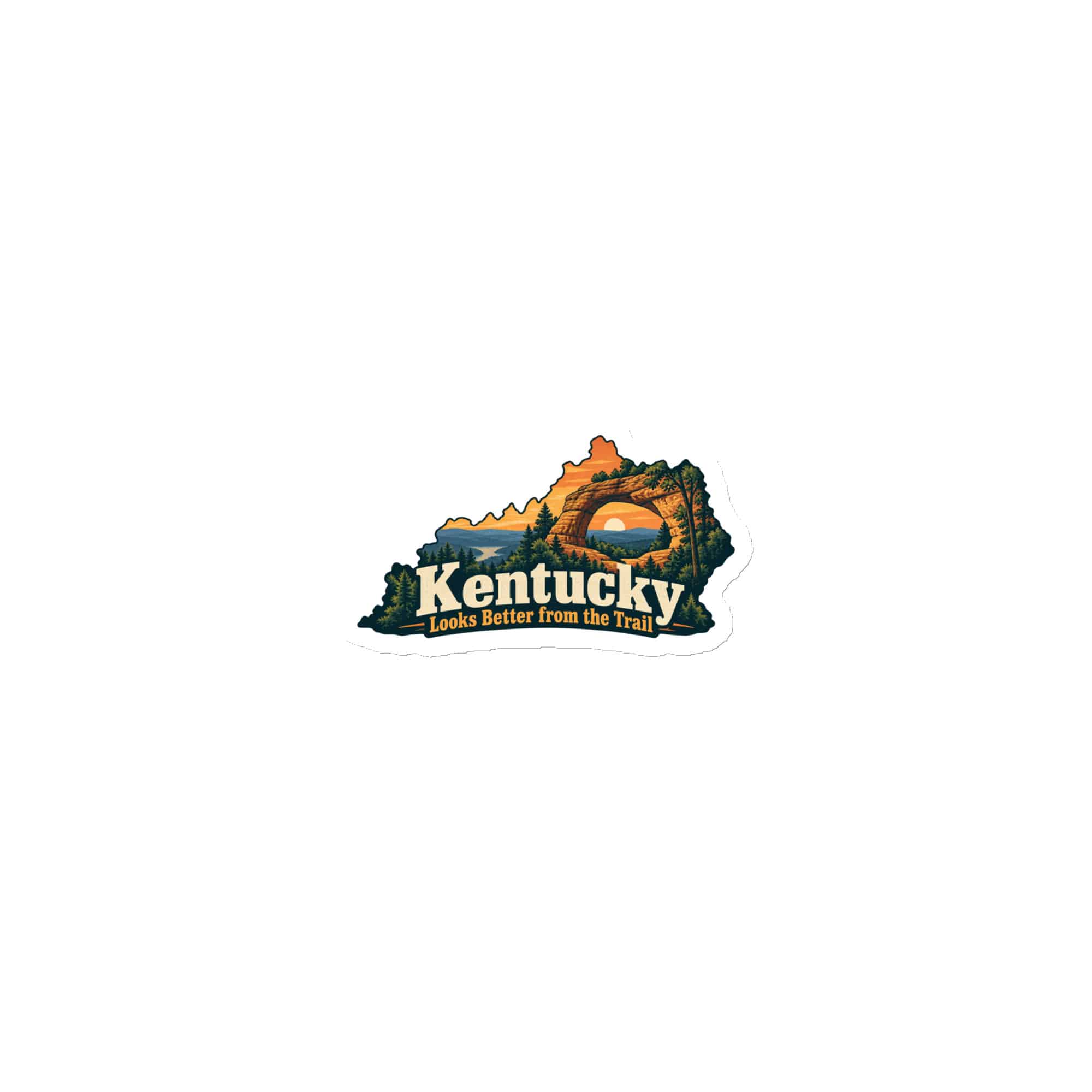 Kentucky Die-Cut Magnet: Sandstone arch and forest, Colorful Kentucky Silhouette