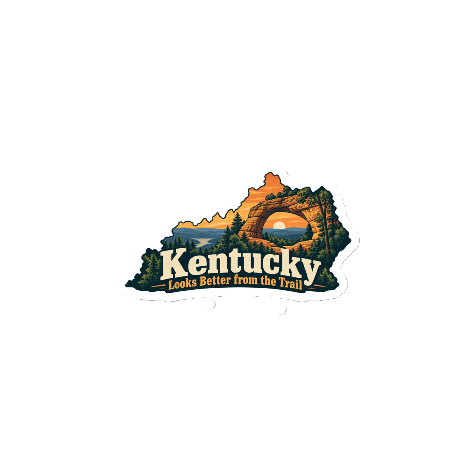 Kentucky Die-Cut Magnet: Sandstone arch and forest, Colorful Kentucky Silhouette