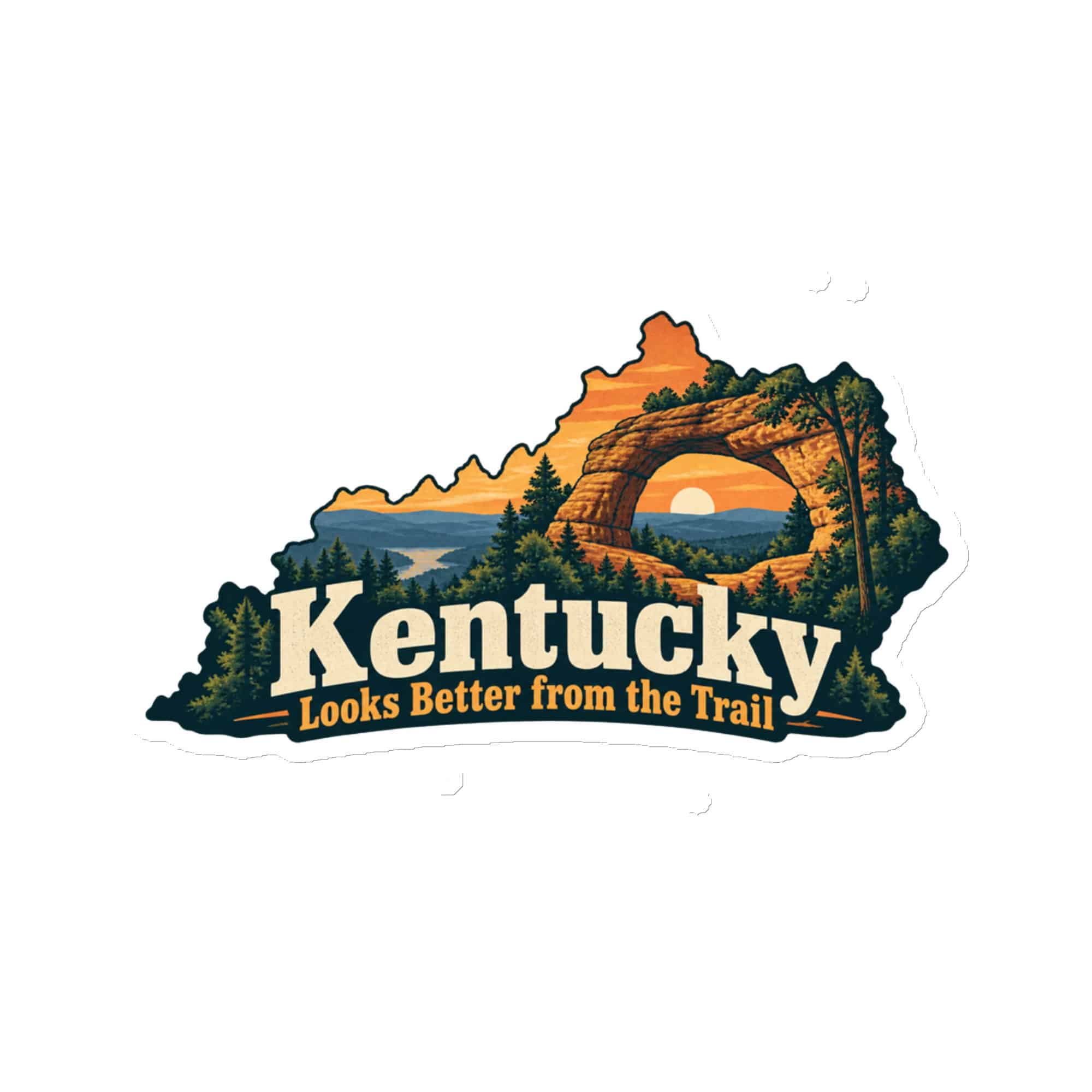Kentucky Die-Cut Magnet: Sandstone arch and forest, Colorful Kentucky Silhouette