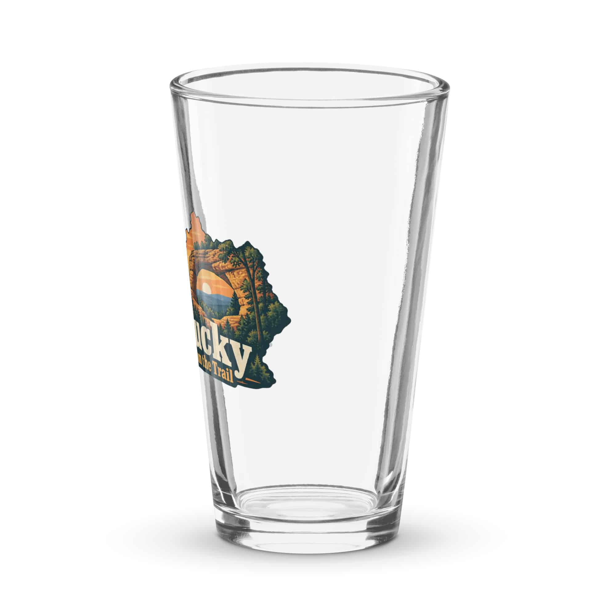Kentucky Pint Glass: Sandstone arch and forest, Colorful Kentucky Silhouette