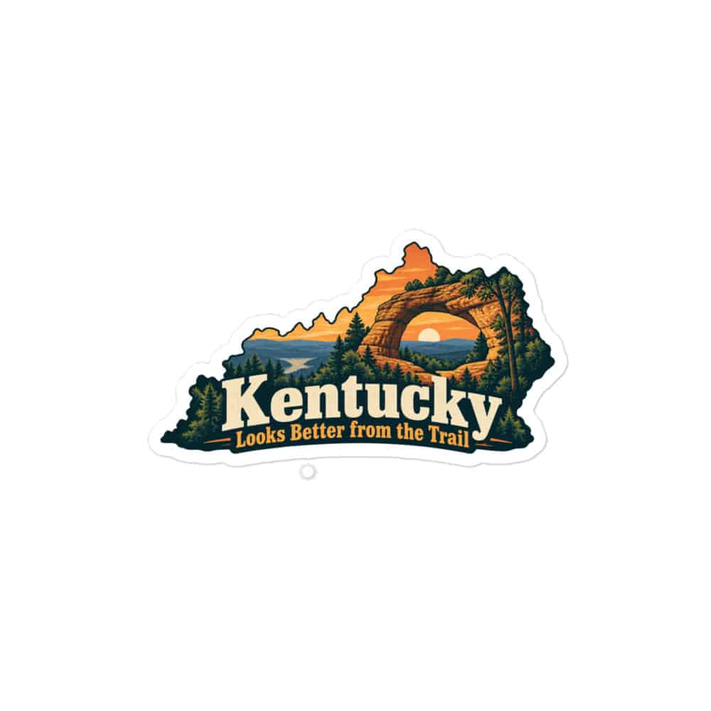 Kentucky Vinyl Sticker: Sandstone arch and forest, Colorful Kentucky Silhouette