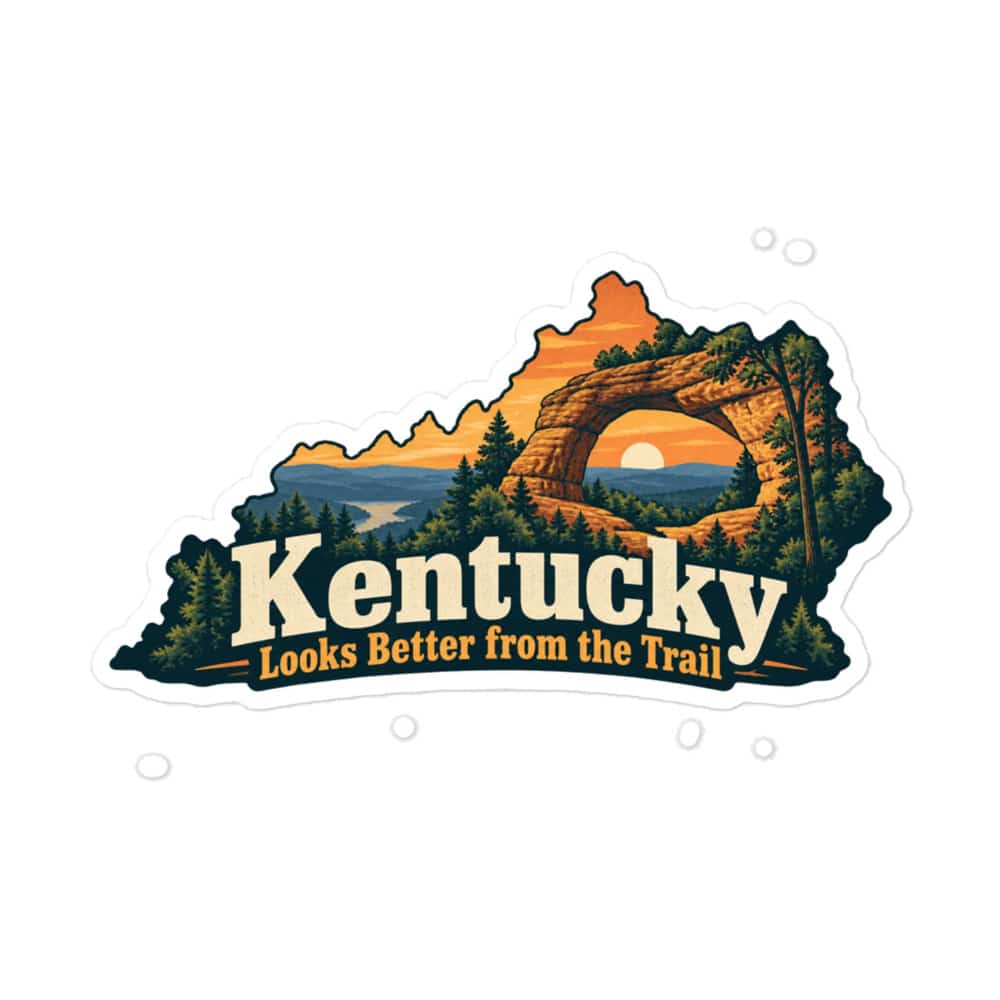 Kentucky Vinyl Sticker: Sandstone arch and forest, Colorful Kentucky Silhouette