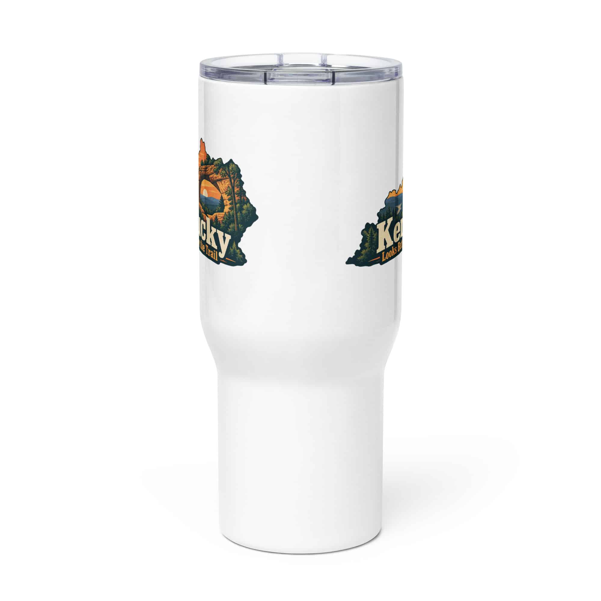 Kentucky Travel Mug: Sandstone arch and forest, Colorful Kentucky Silhouette