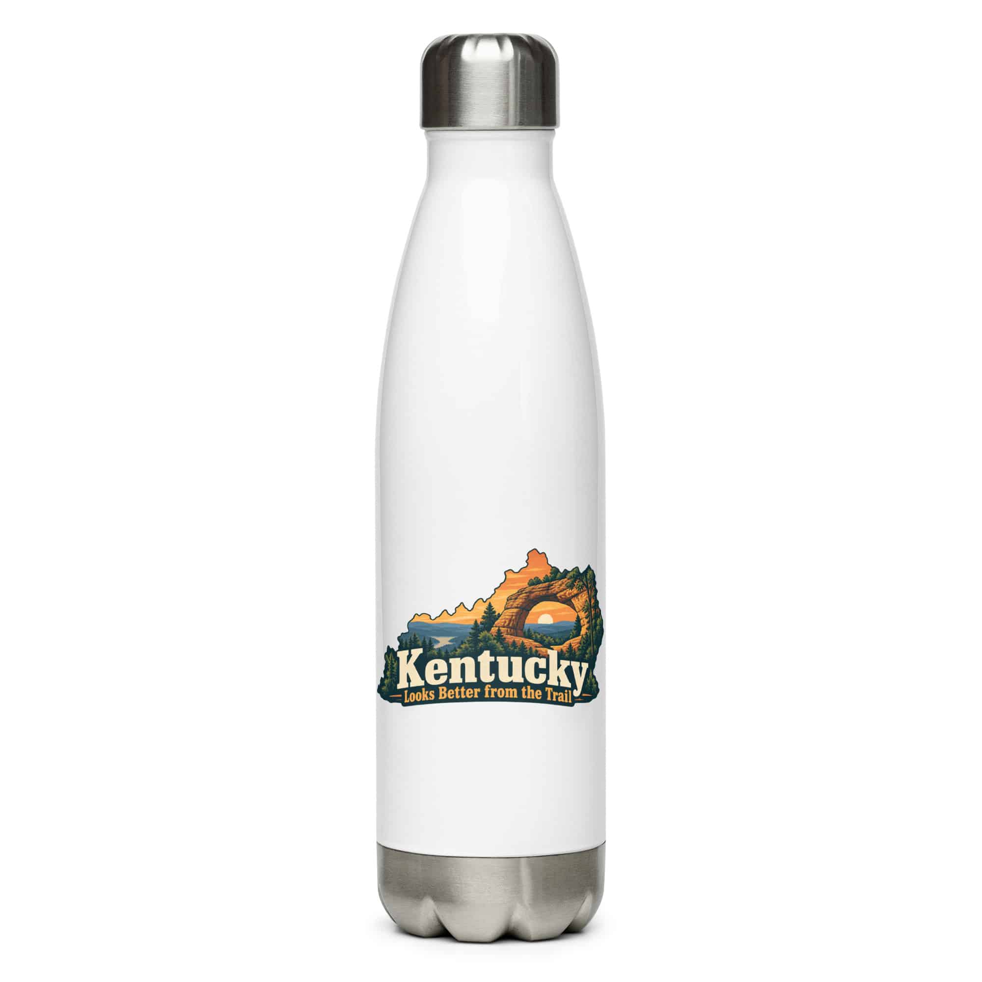 Kentucky Stainless Steel Water Bottle: Sandstone arch and forest, Colorful Kentucky Silhouette