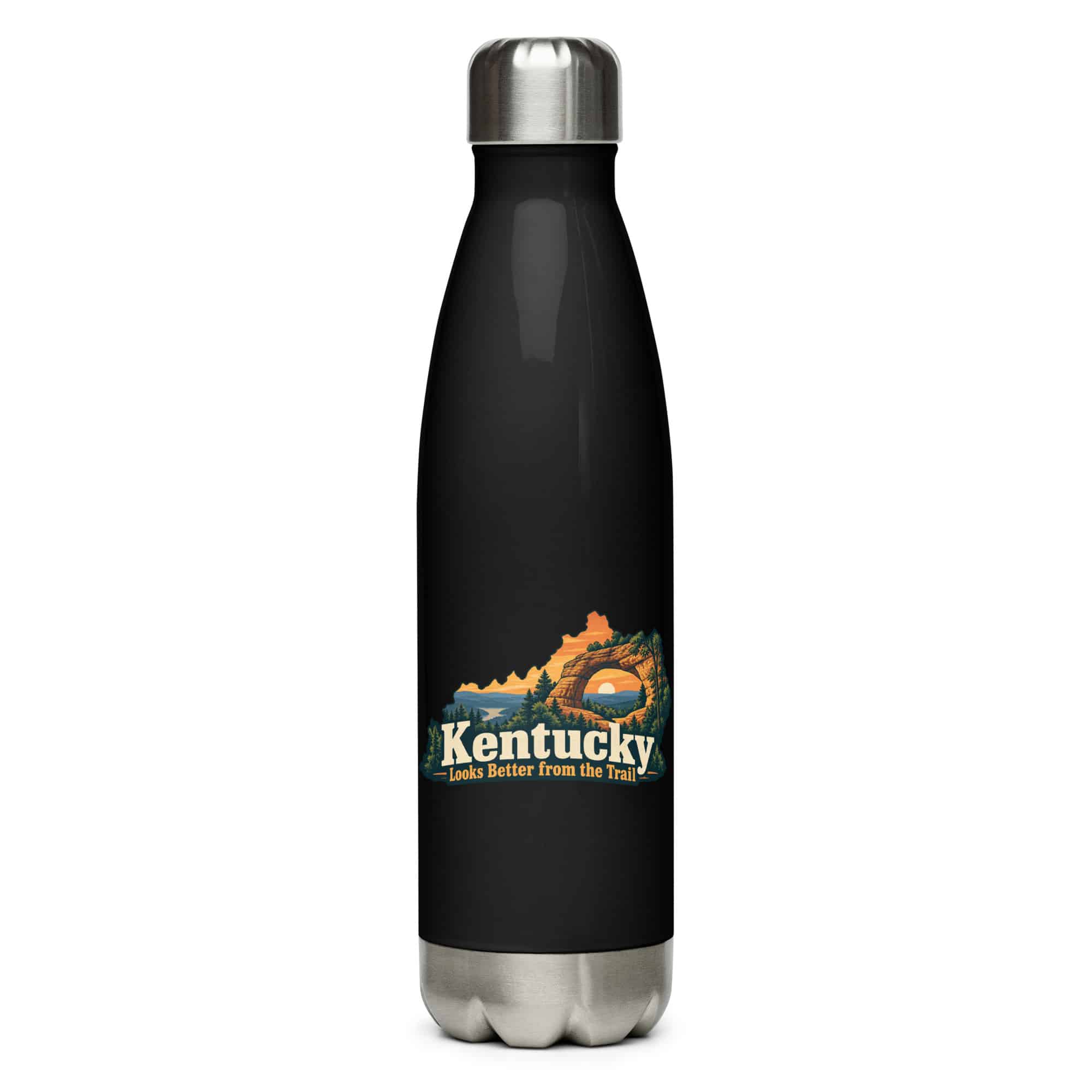 Kentucky Stainless Steel Water Bottle: Sandstone arch and forest, Colorful Kentucky Silhouette