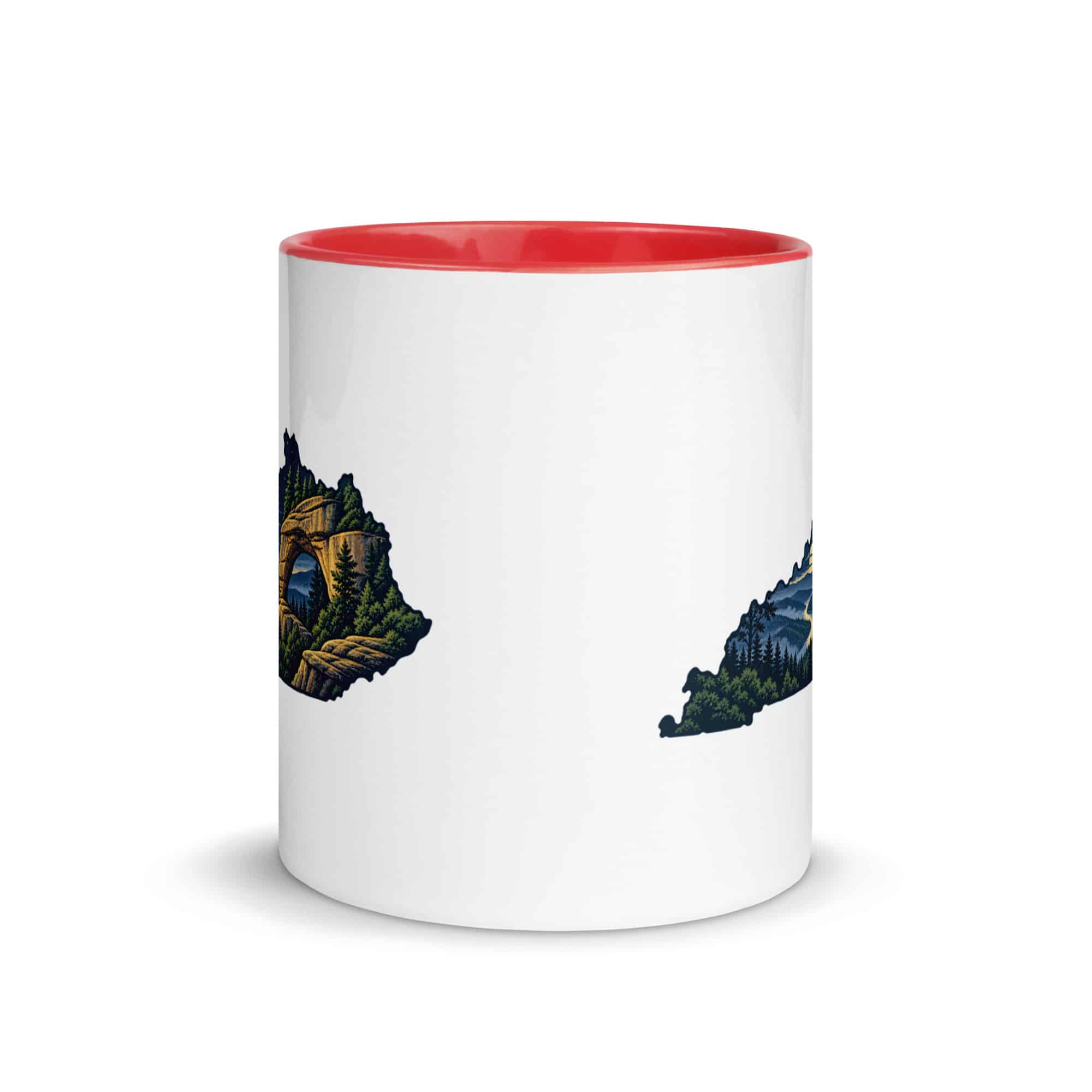 Kentucky Color Inside Coffee Mug: Sandstone arch and forest, Illustrated Kentucky Silhouette