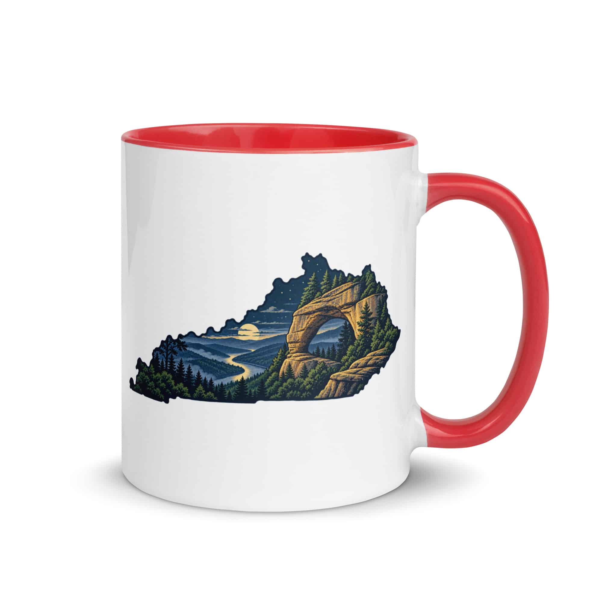 Kentucky Color Inside Coffee Mug: Sandstone arch and forest, Illustrated Kentucky Silhouette
