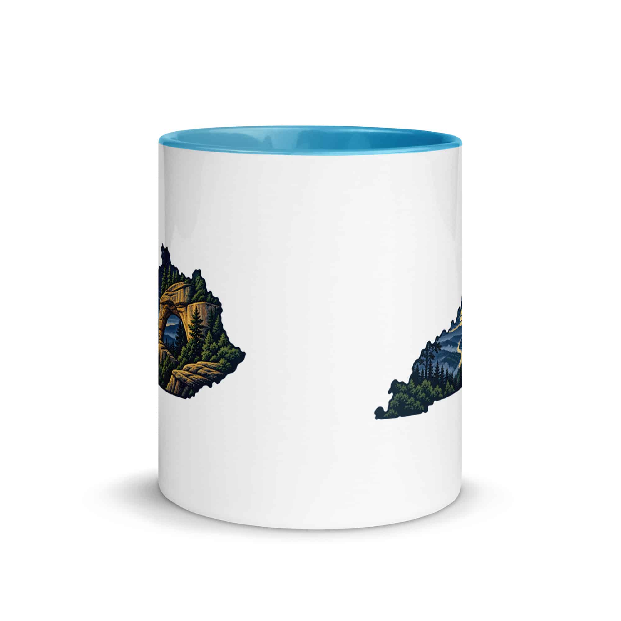 Kentucky Color Inside Coffee Mug: Sandstone arch and forest, Illustrated Kentucky Silhouette
