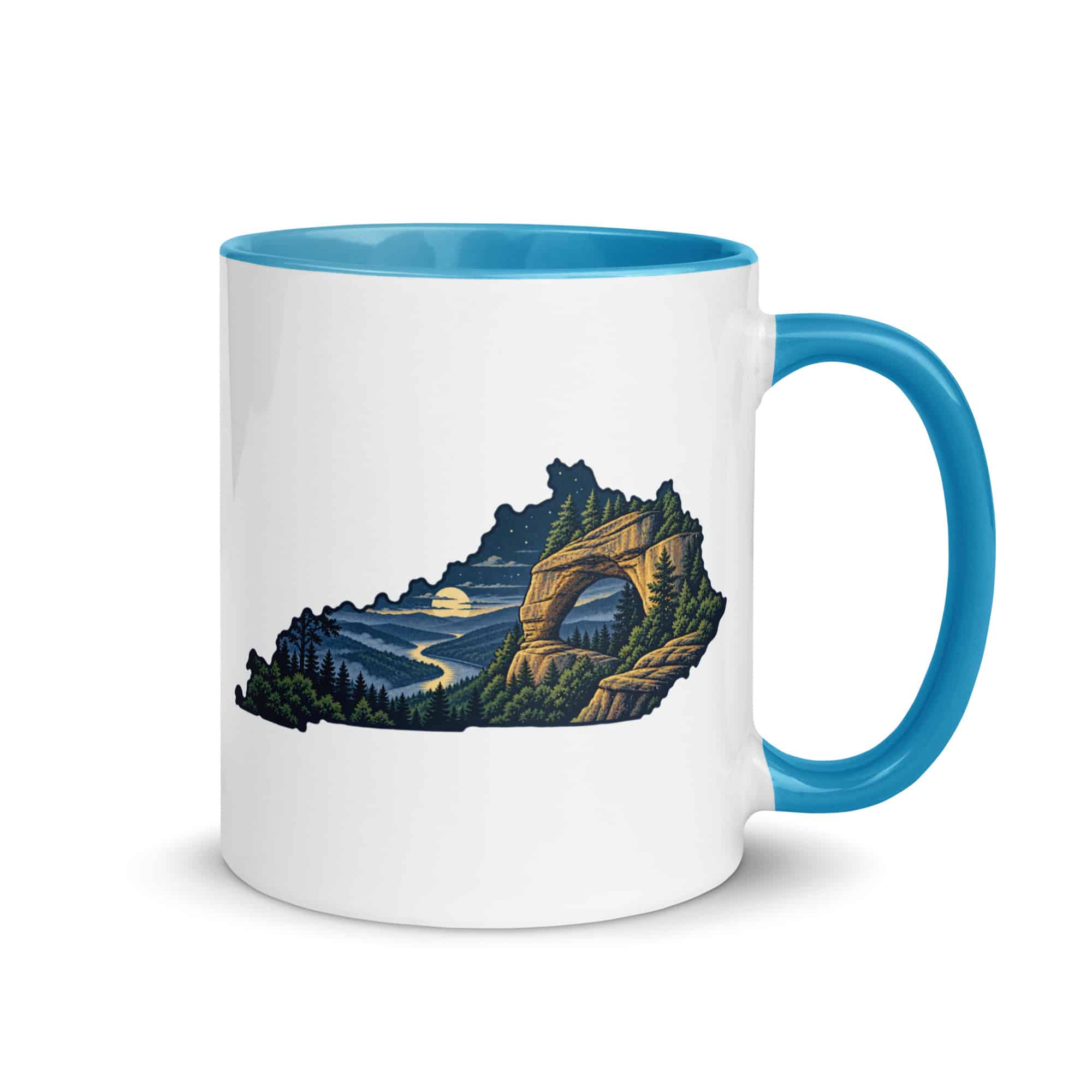 Kentucky Color Inside Coffee Mug: Sandstone arch and forest, Illustrated Kentucky Silhouette