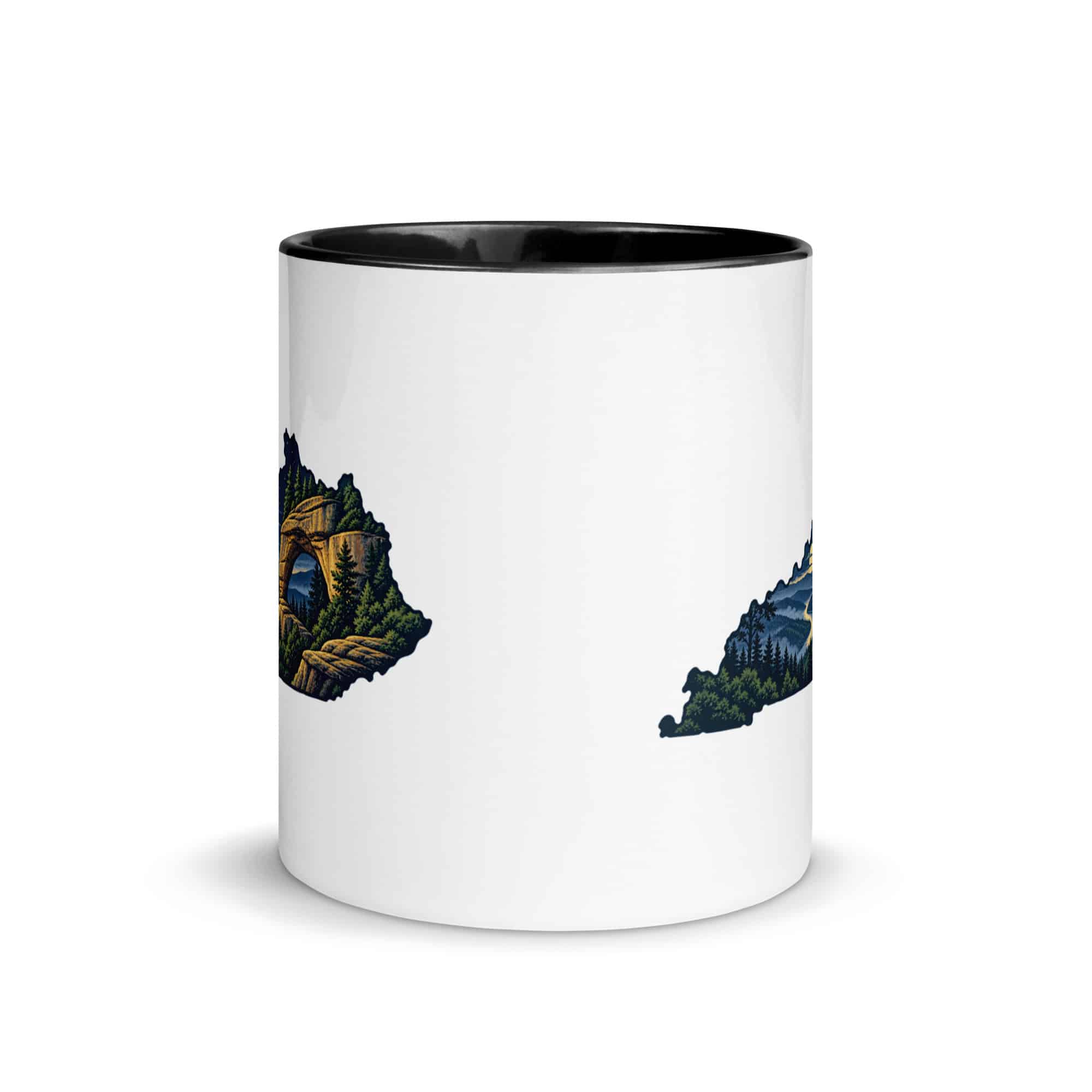 Kentucky Color Inside Coffee Mug: Sandstone arch and forest, Illustrated Kentucky Silhouette