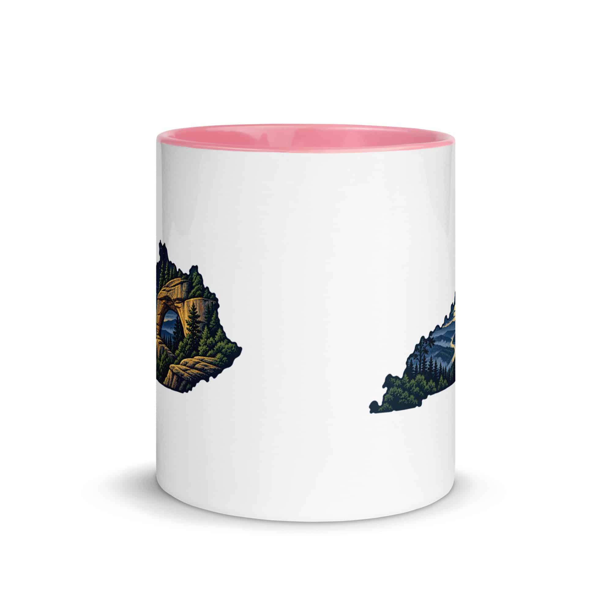 Kentucky Color Inside Coffee Mug: Sandstone arch and forest, Illustrated Kentucky Silhouette