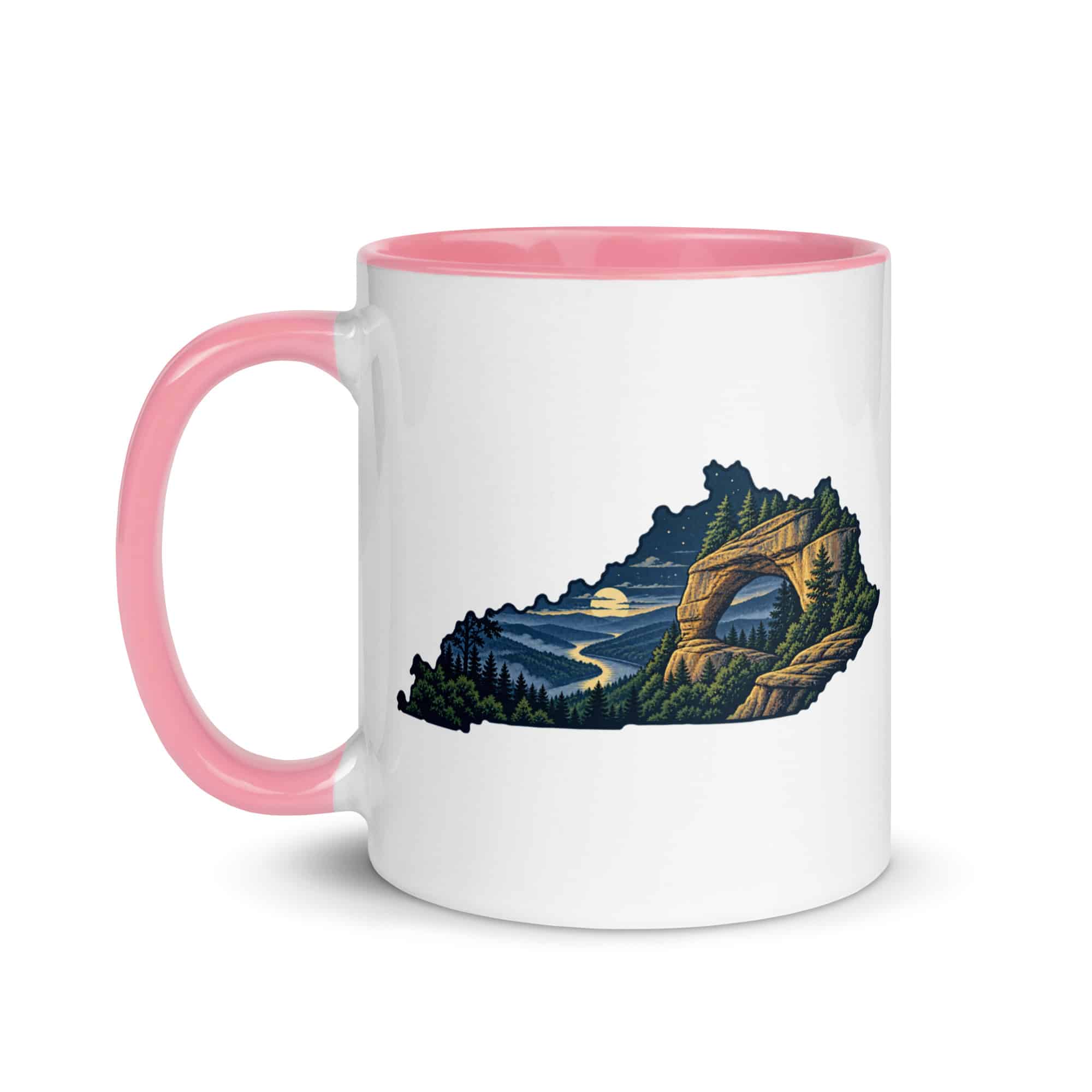 Kentucky Color Inside Coffee Mug: Sandstone arch and forest, Illustrated Kentucky Silhouette