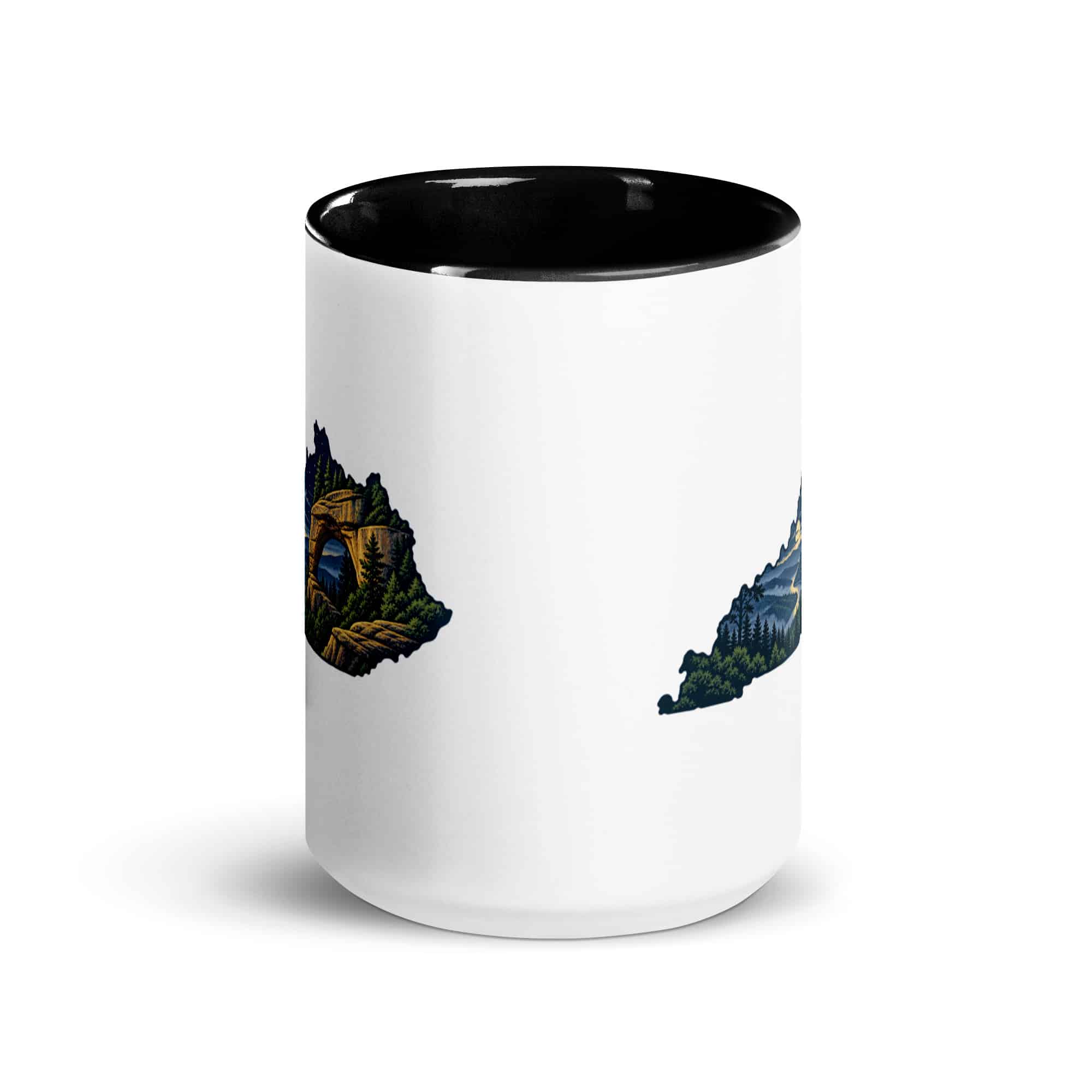 Kentucky Color Inside Coffee Mug: Sandstone arch and forest, Illustrated Kentucky Silhouette