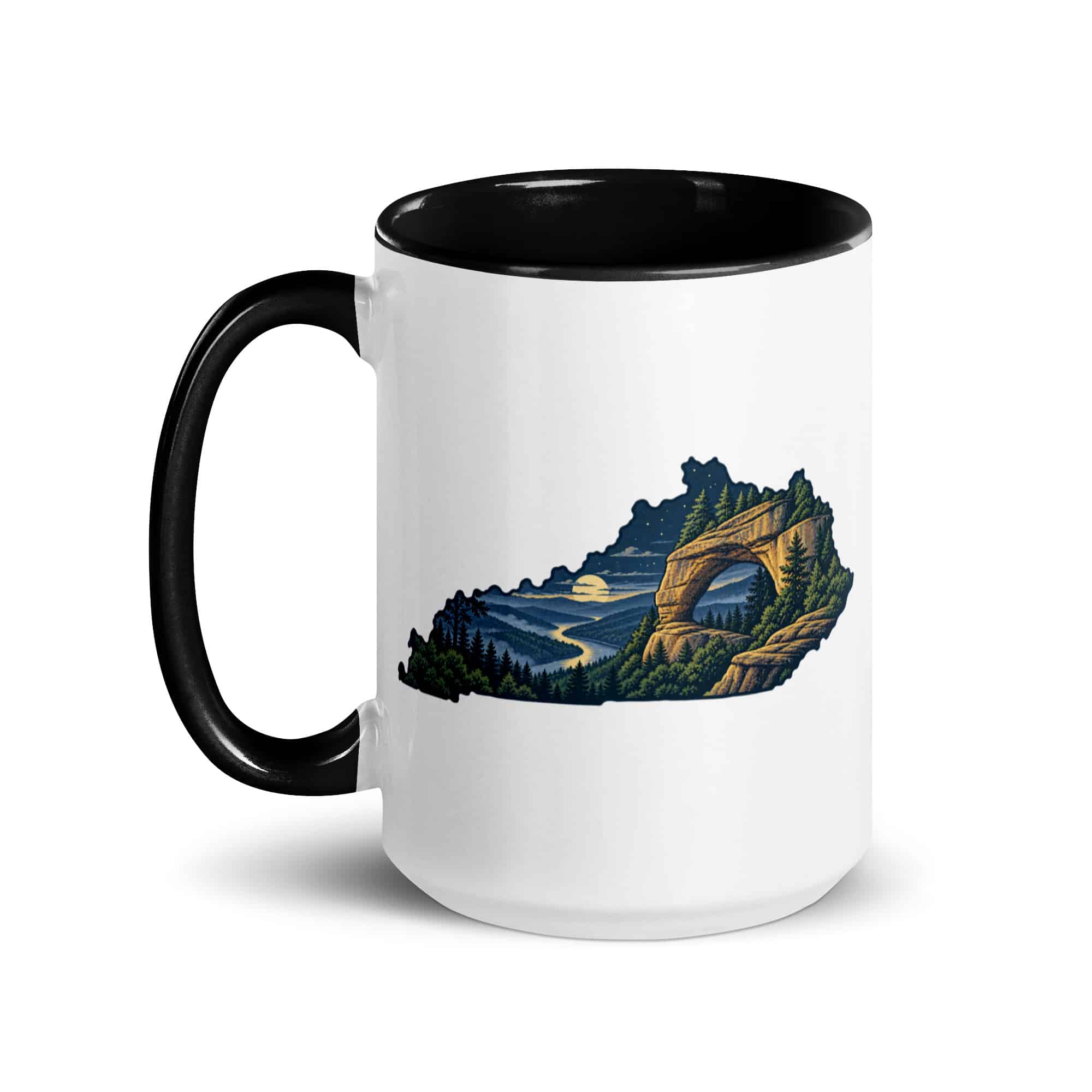 Kentucky Color Inside Coffee Mug: Sandstone arch and forest, Illustrated Kentucky Silhouette