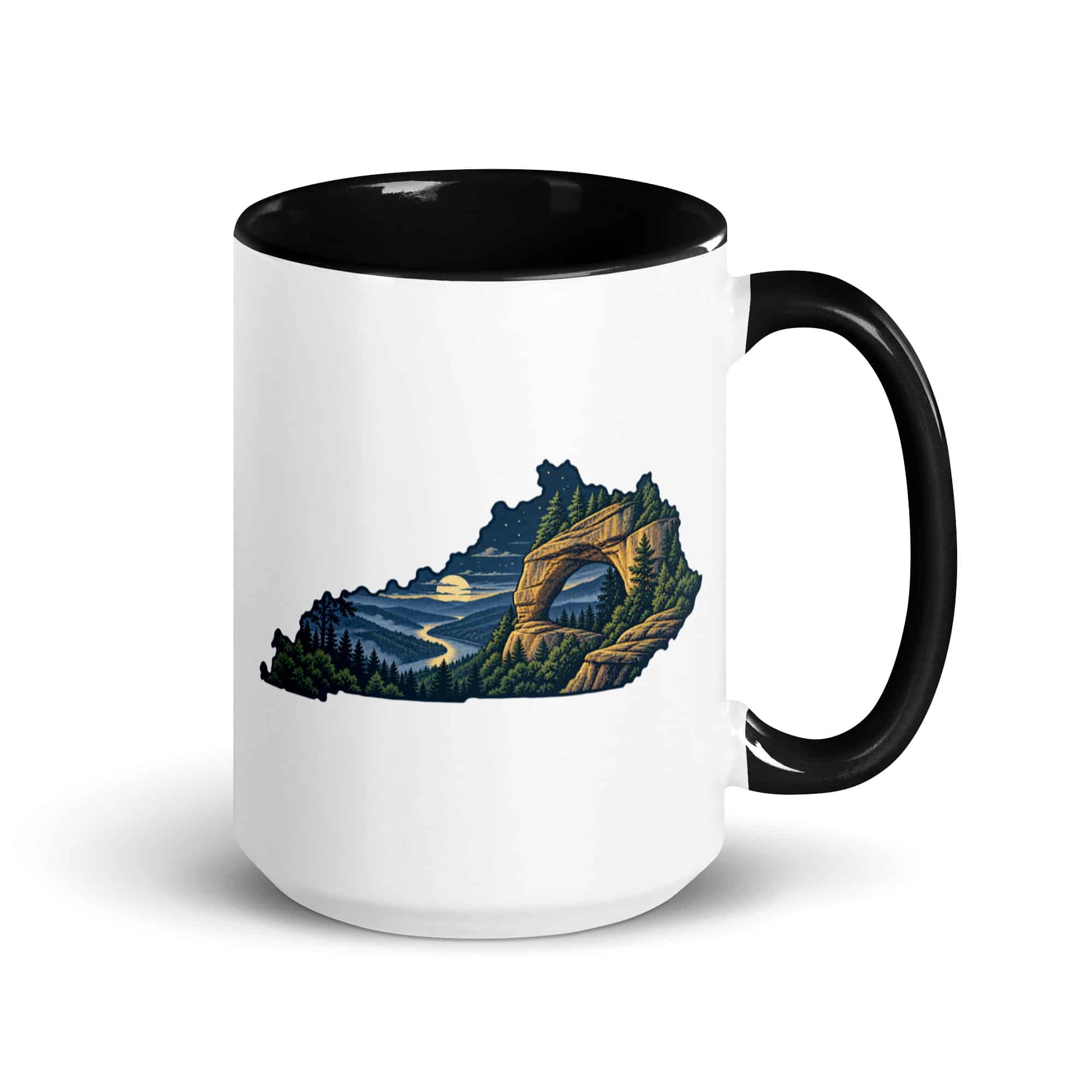 Kentucky Color Inside Coffee Mug: Sandstone arch and forest, Illustrated Kentucky Silhouette