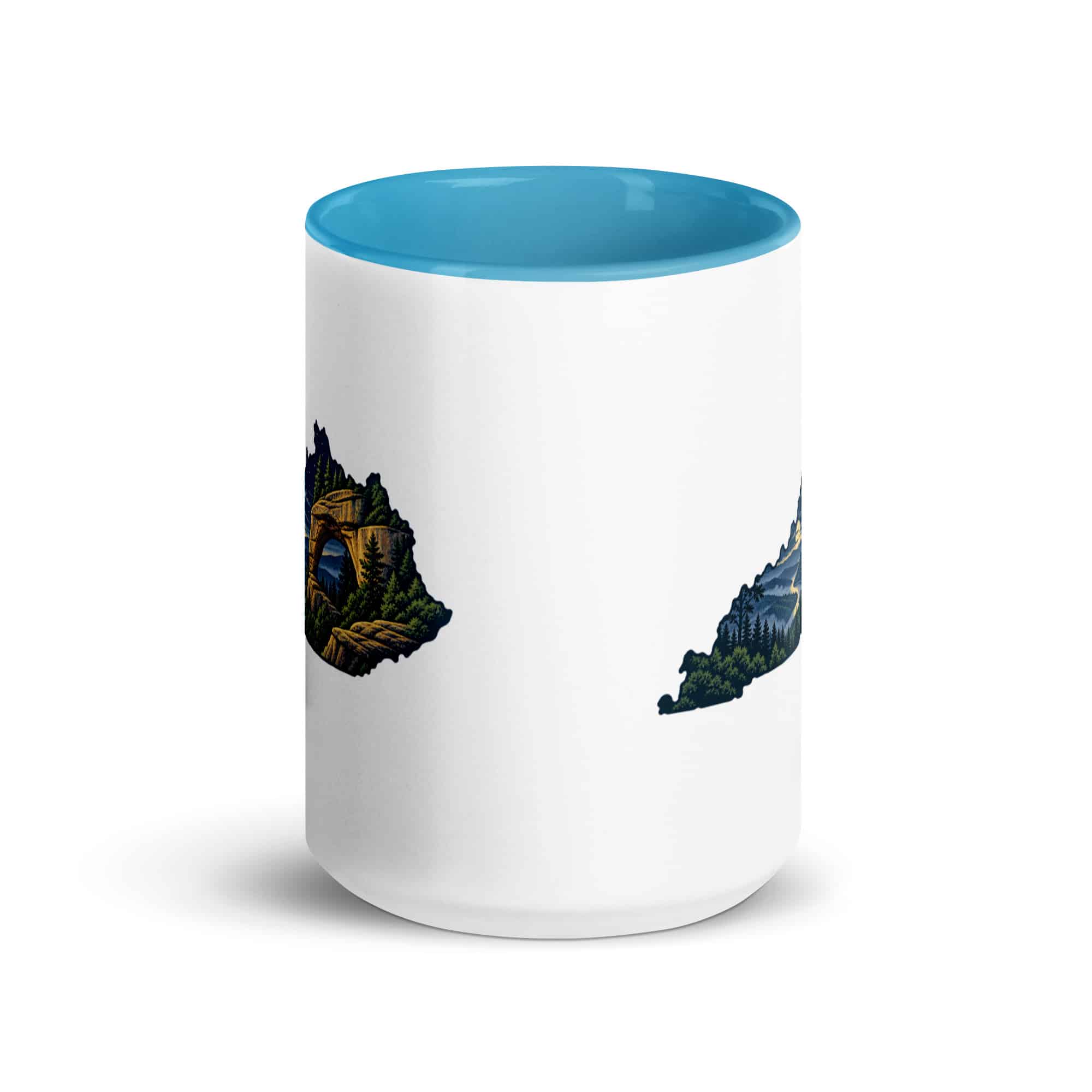 Kentucky Color Inside Coffee Mug: Sandstone arch and forest, Illustrated Kentucky Silhouette