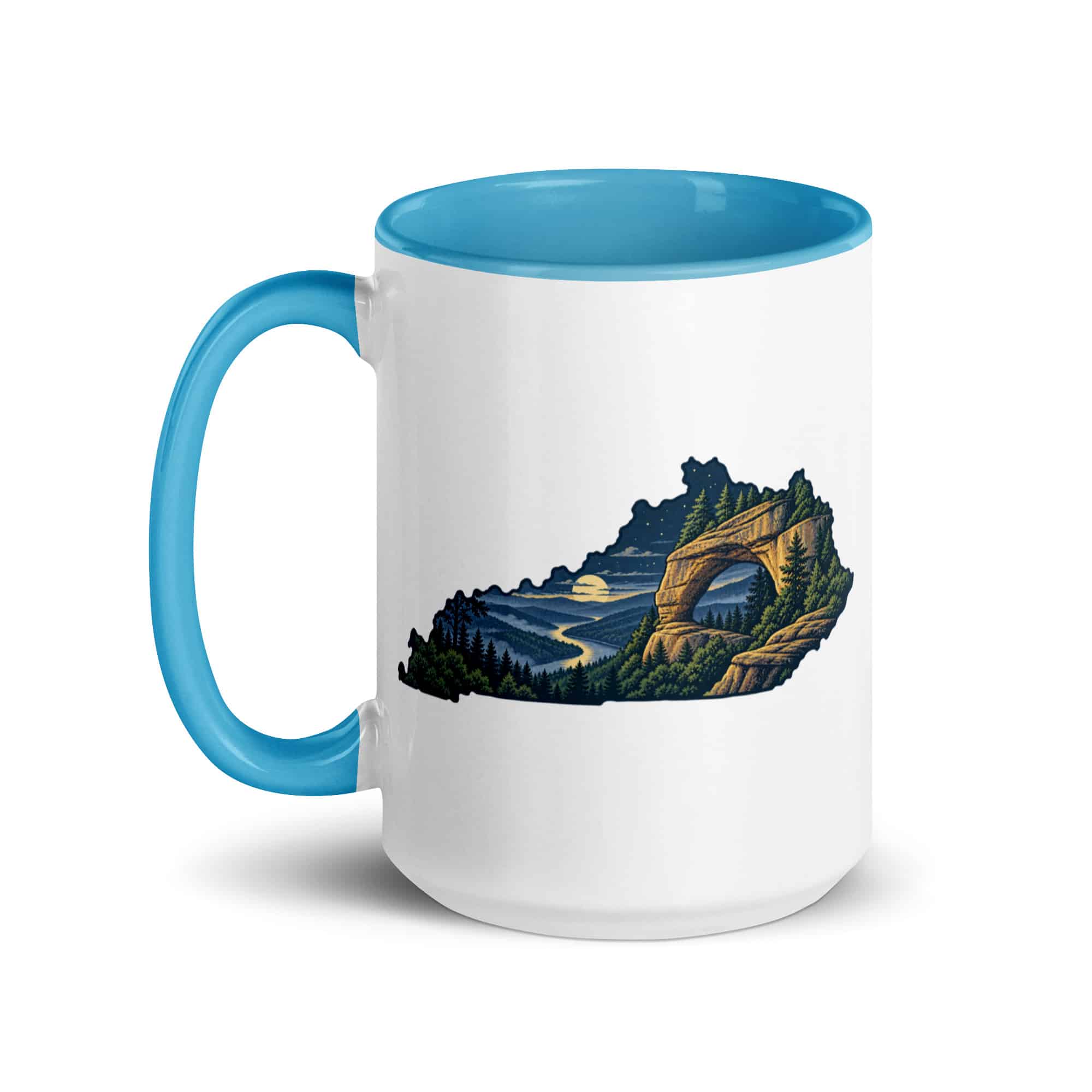Kentucky Color Inside Coffee Mug: Sandstone arch and forest, Illustrated Kentucky Silhouette