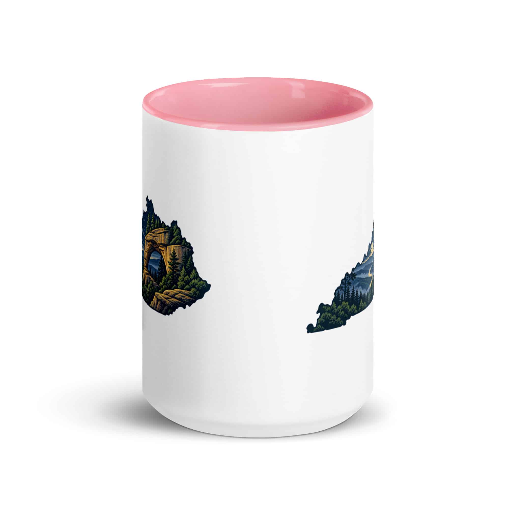 Kentucky Color Inside Coffee Mug: Sandstone arch and forest, Illustrated Kentucky Silhouette
