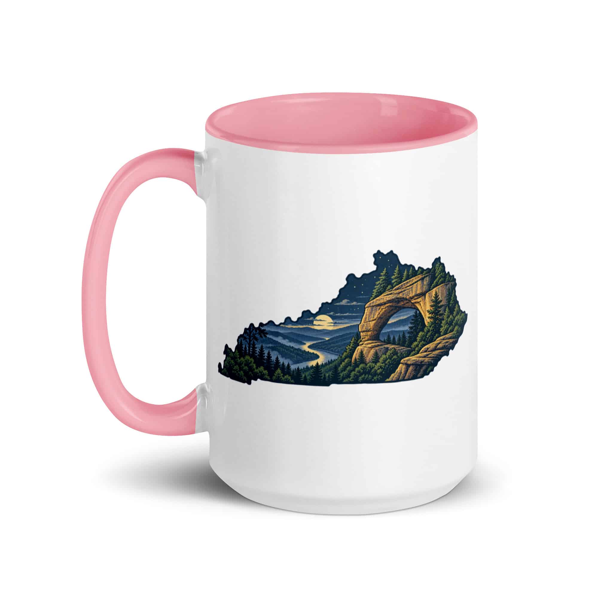 Kentucky Color Inside Coffee Mug: Sandstone arch and forest, Illustrated Kentucky Silhouette