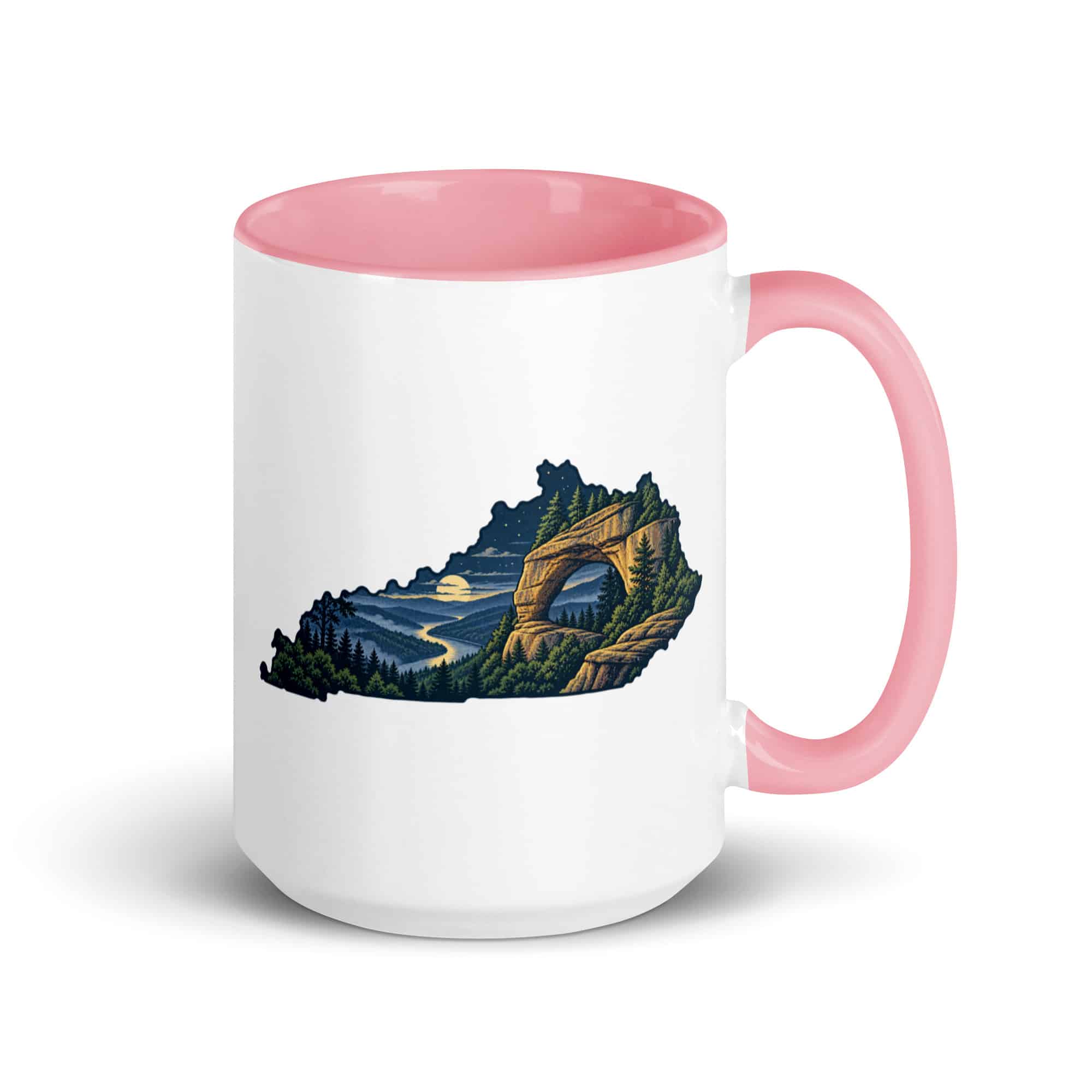 Kentucky Color Inside Coffee Mug: Sandstone arch and forest, Illustrated Kentucky Silhouette