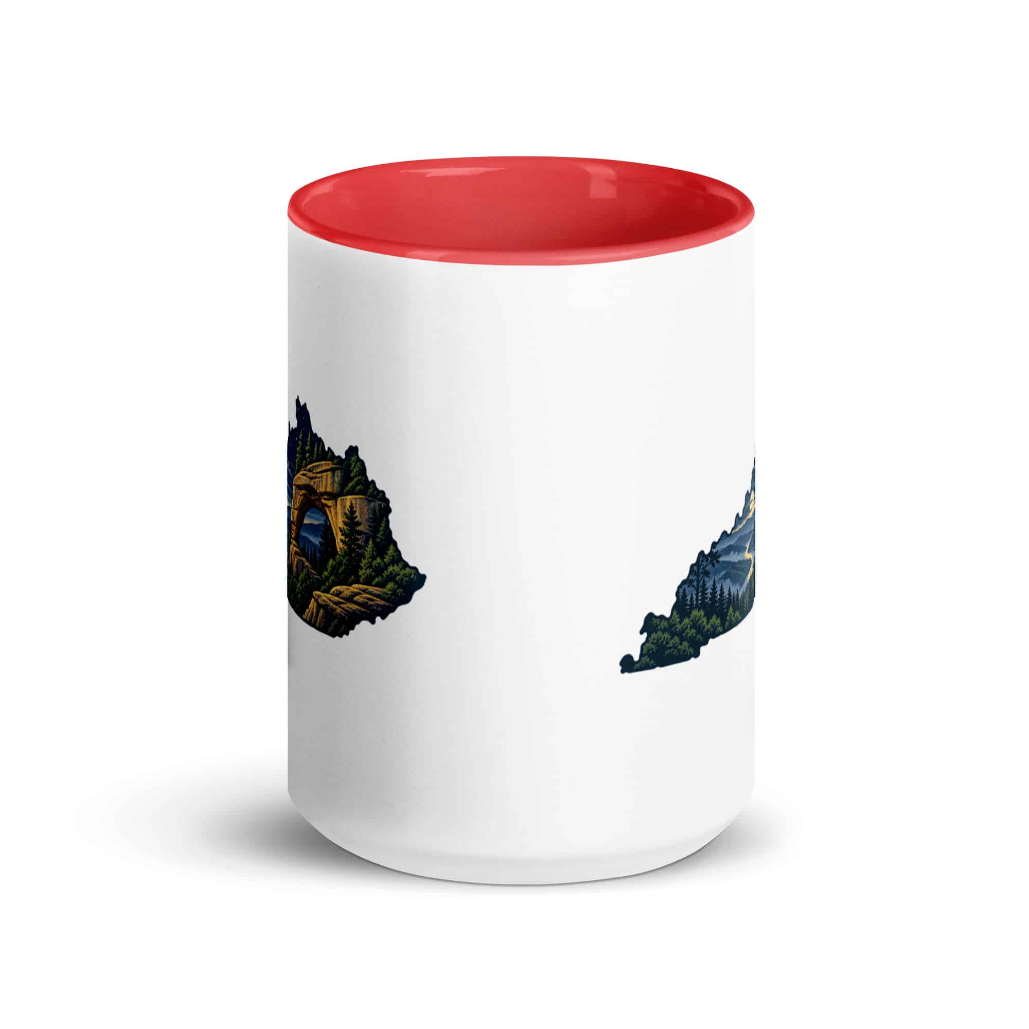 Kentucky Color Inside Coffee Mug: Sandstone arch and forest, Illustrated Kentucky Silhouette