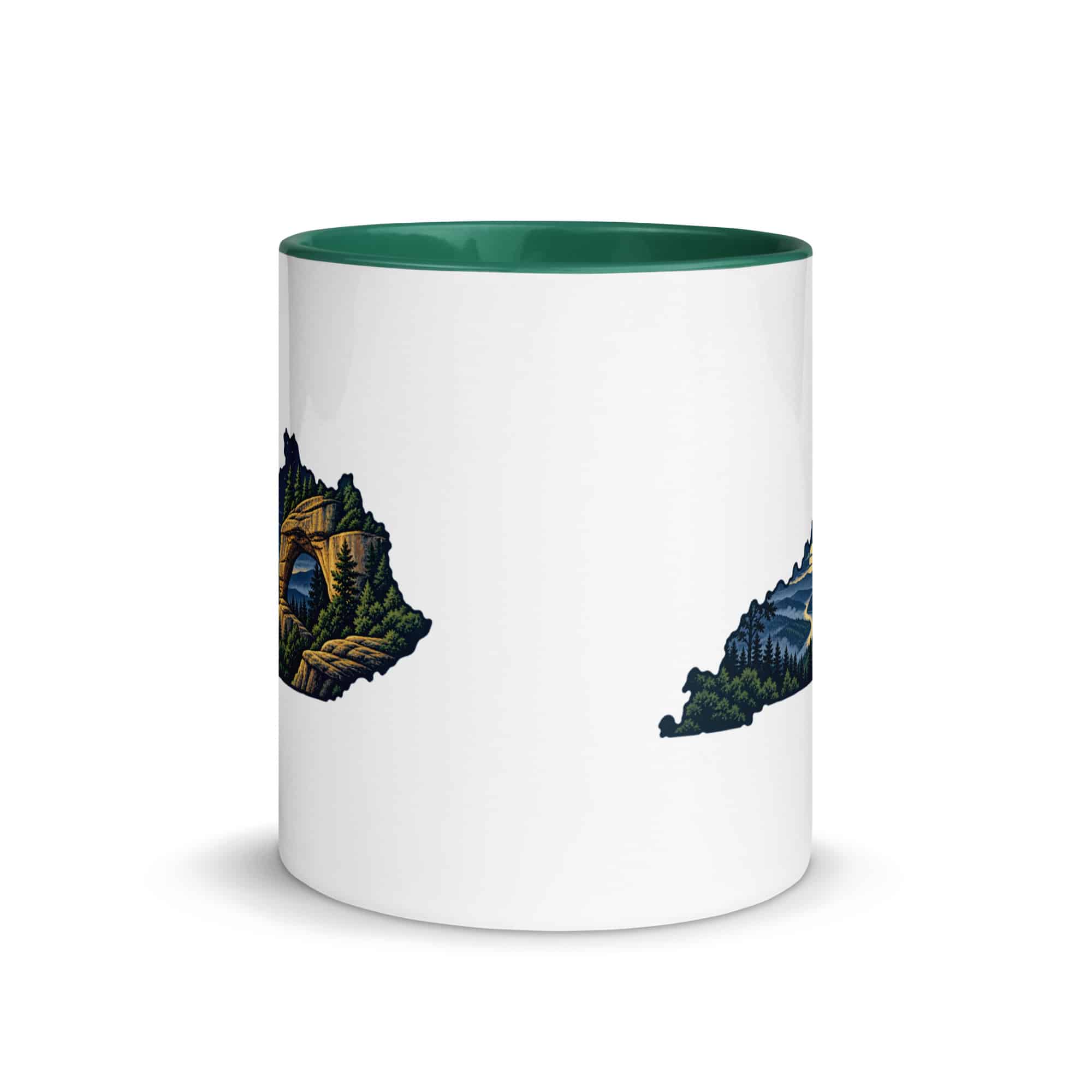 Kentucky Color Inside Coffee Mug: Sandstone arch and forest, Illustrated Kentucky Silhouette