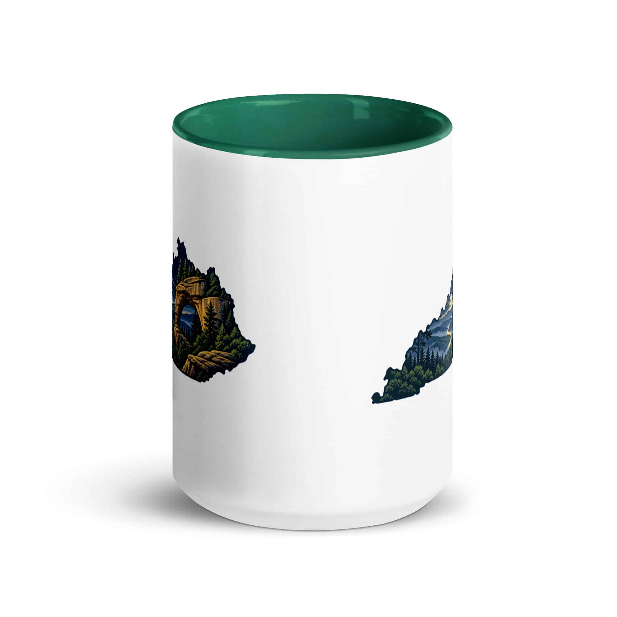 Kentucky Color Inside Coffee Mug: Sandstone arch and forest, Illustrated Kentucky Silhouette