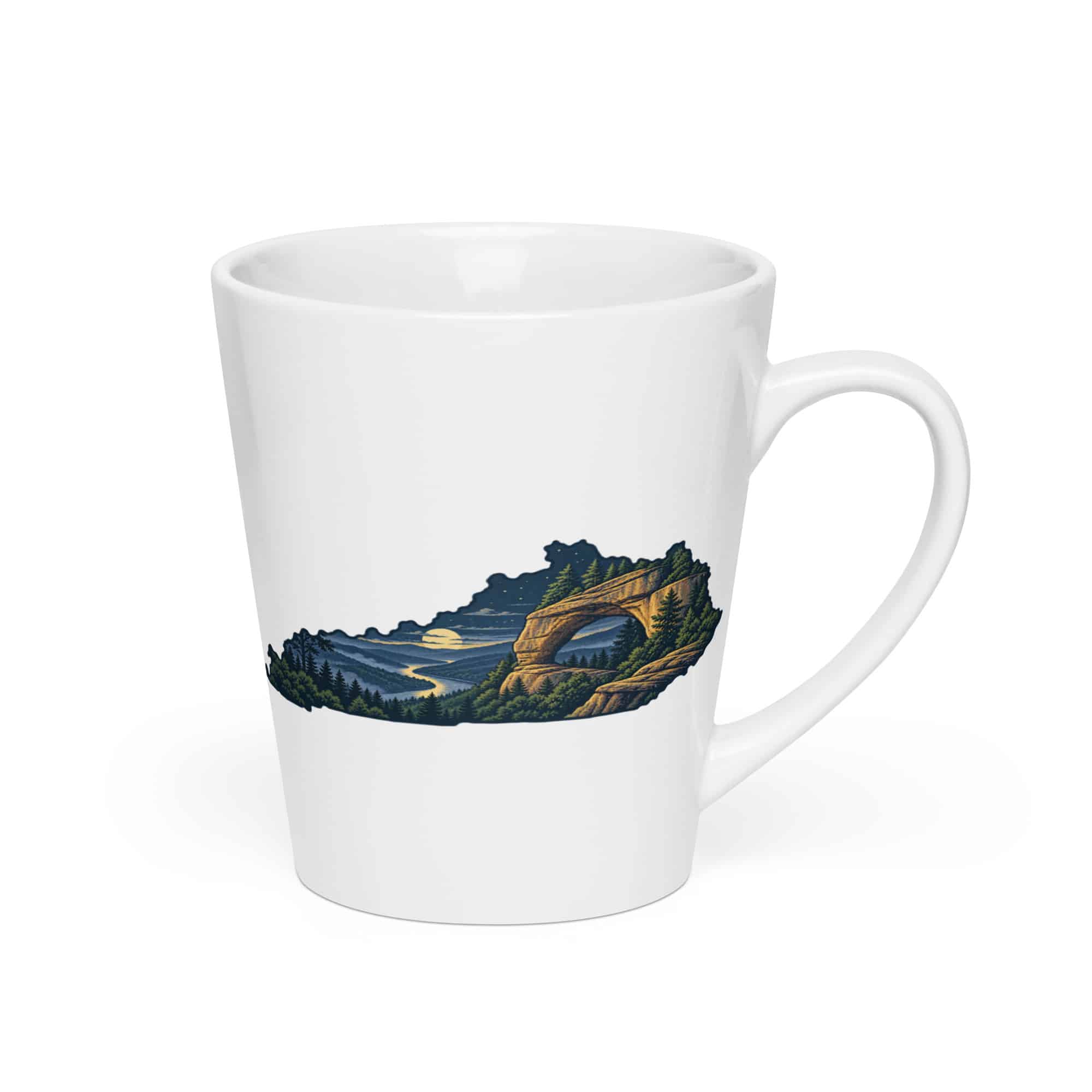 Kentucky Latte Mug: Sandstone arch and forest, Illustrated Kentucky Silhouette