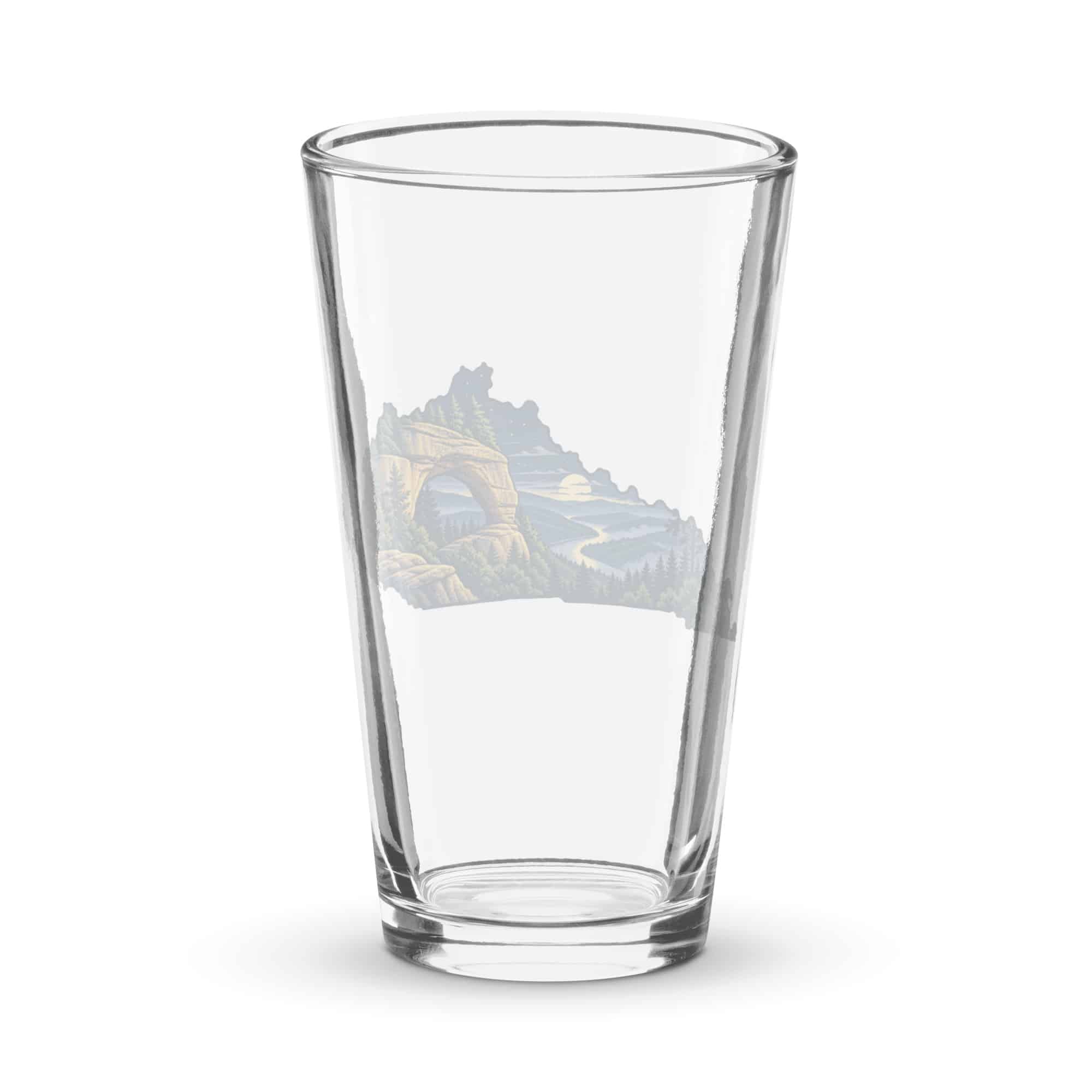 Kentucky Pint Glass: Sandstone arch and forest, Illustrated Kentucky Silhouette