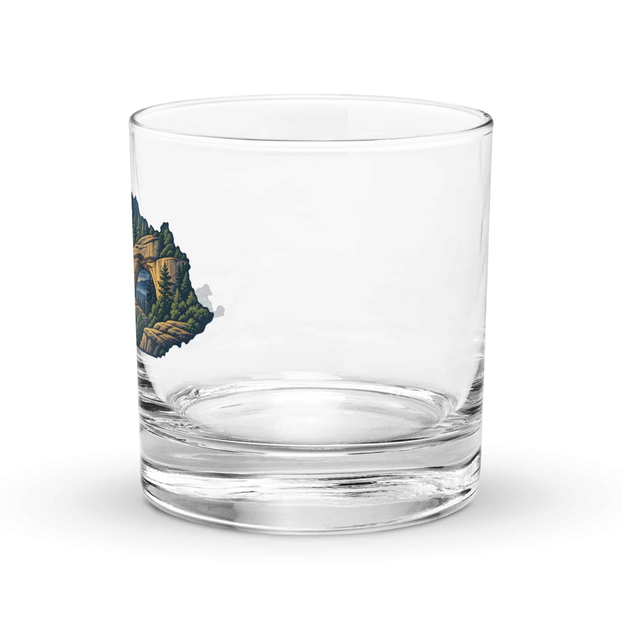 Kentucky Rocks Glass: Sandstone arch and forest, Illustrated Kentucky Silhouette