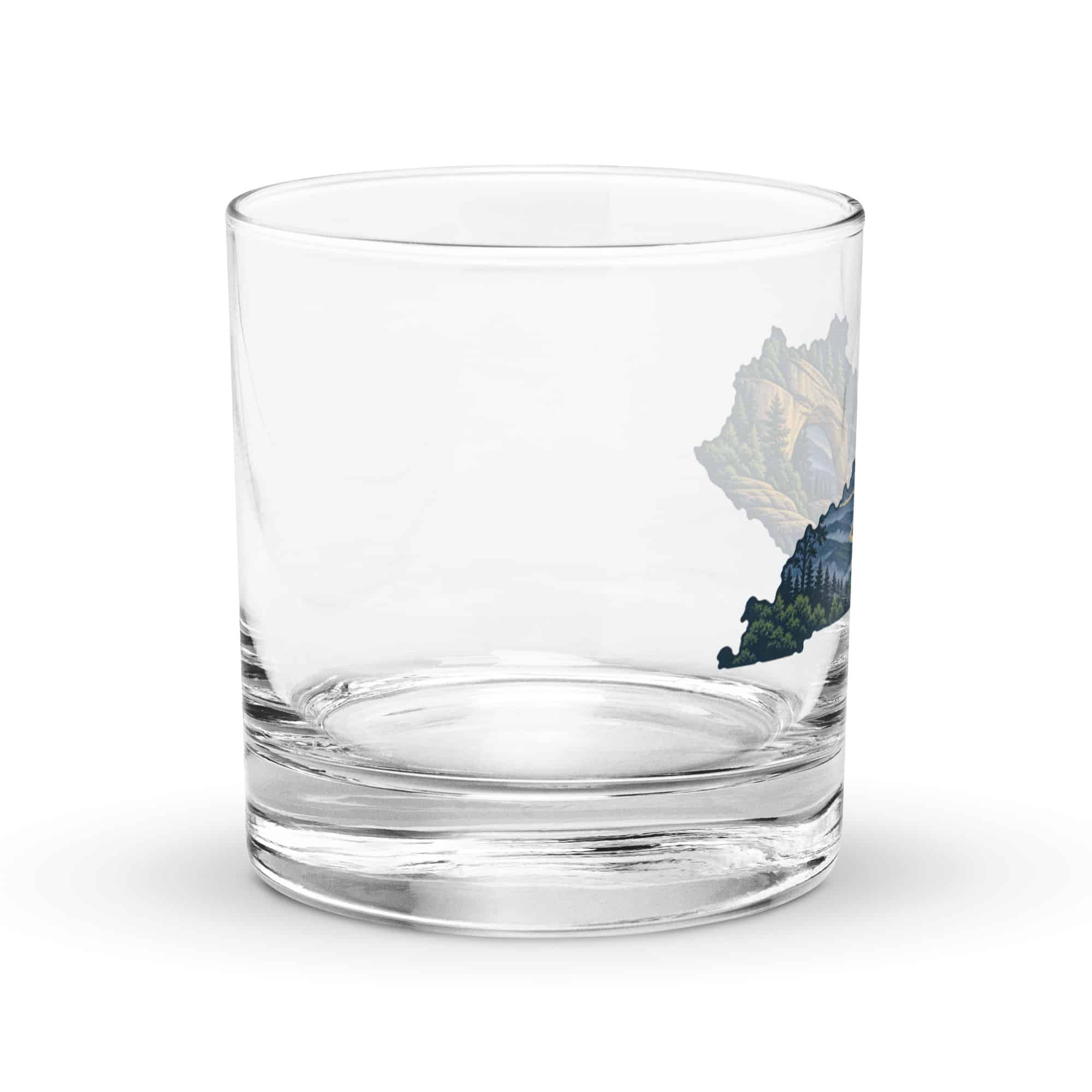 Kentucky Rocks Glass: Sandstone arch and forest, Illustrated Kentucky Silhouette