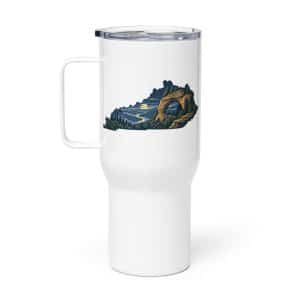 Kentucky Travel Mug: Sandstone arch and forest, Illustrated Kentucky Silhouette - 25 oz - Main